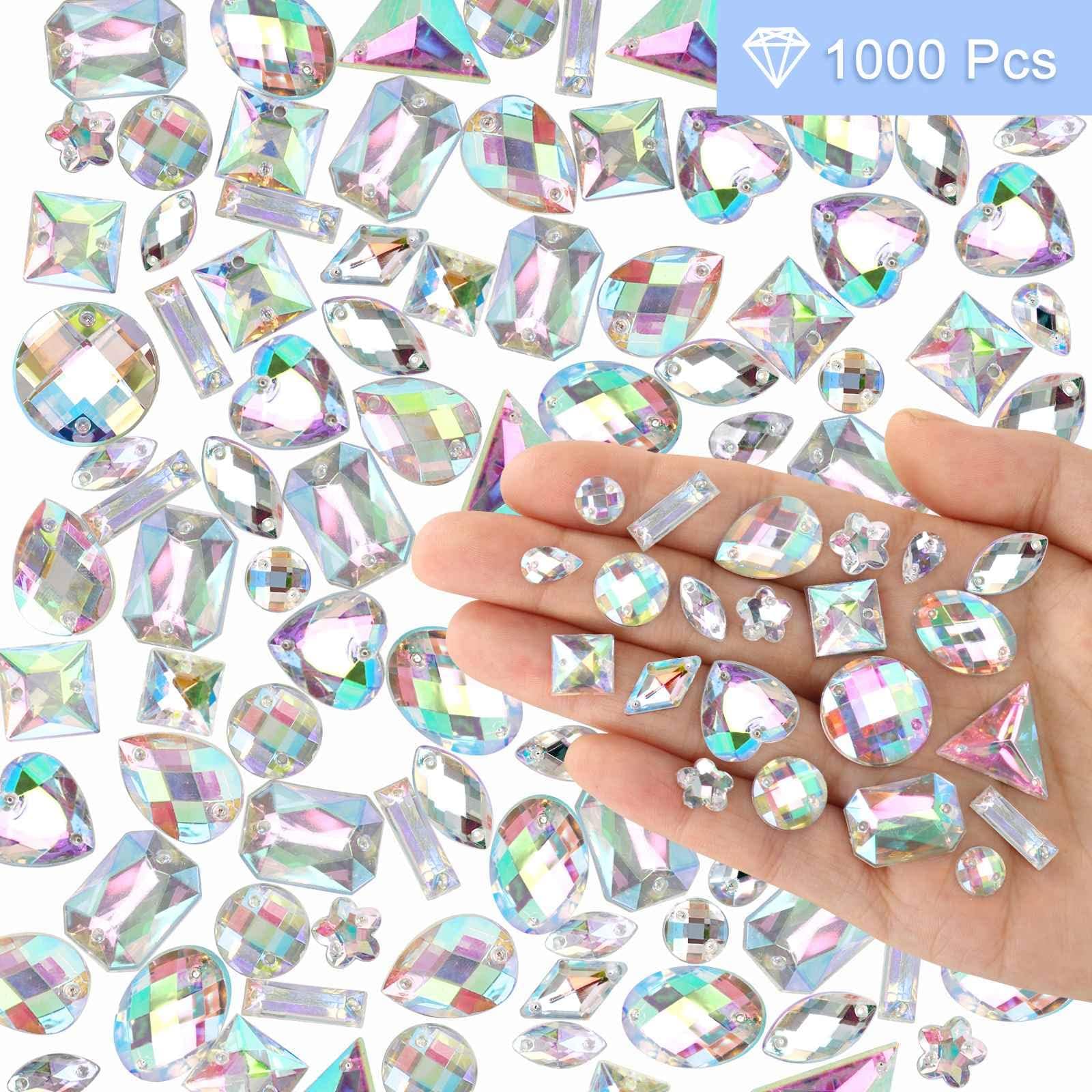 1000 Pieces Mixed Shape Crystal AB Acrylic Sew on Rhinestones, Jewels, Gems for Clothes, Shoes, DIY Crafts