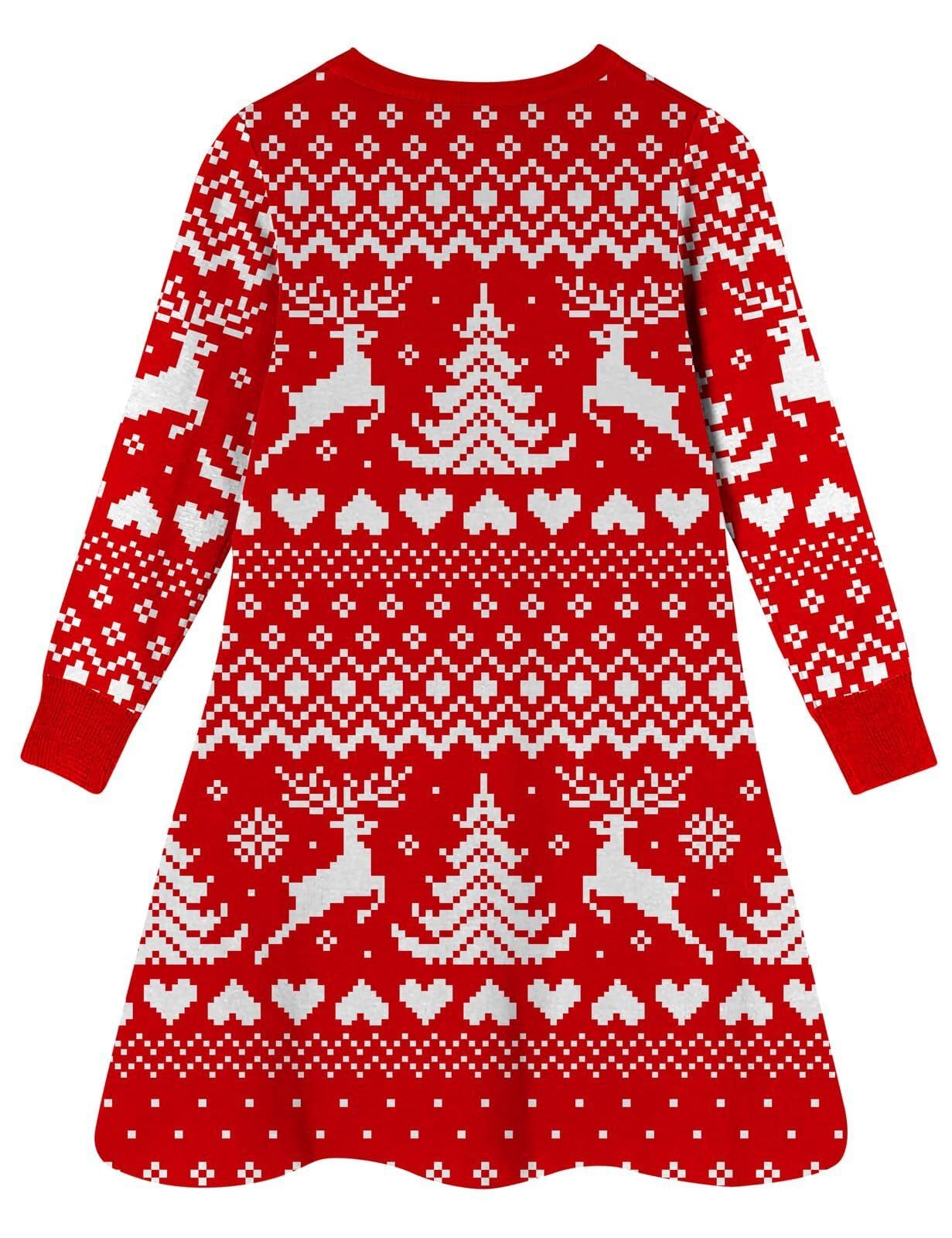 AIDEAONE Świąteczna sukienka z dzianiny dla dziewczynek X-Mas czerwona sukienka sweter sukienka