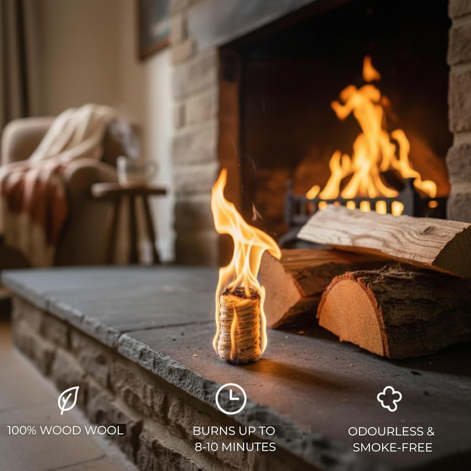 HORECA CANDLES Allume-Feu Naturel en Laine de Bois avec Cire - Lot de 250 Allume-Feux Écologiques pour Barbecue, Cheminée, Poêle à Bois et Brasero - Allumage Rapide, Longue Combustion, sans Odeur
