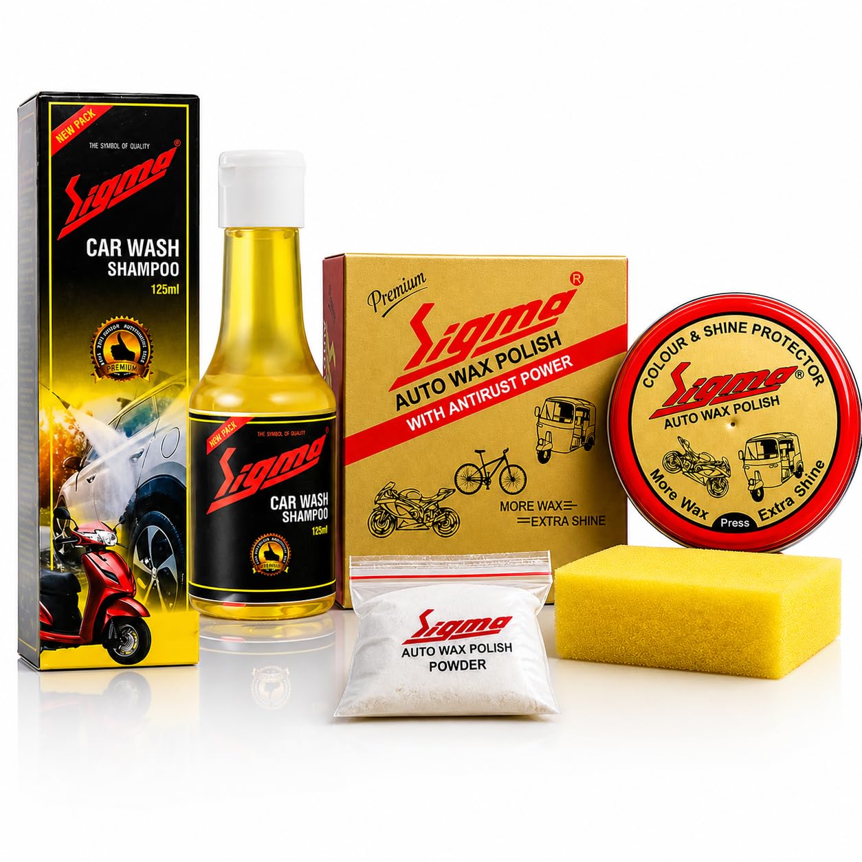 Sigma CARES Carnauba Car Wax Polish & Car Wash Shampoo Combo for Car & Bike | High Gloss Shine, Deep Cleaning & Paint Protection | Foam Rich Formula | Scratch-Free Finish (Pack of 2)