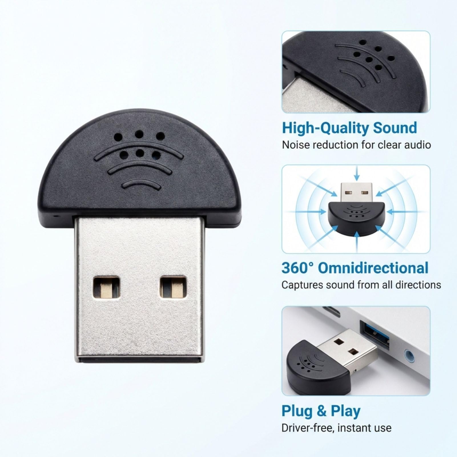 1 microfono USB 2.0 portatile, microfono vocale, audio MIC, adattatore per computer PC, nero