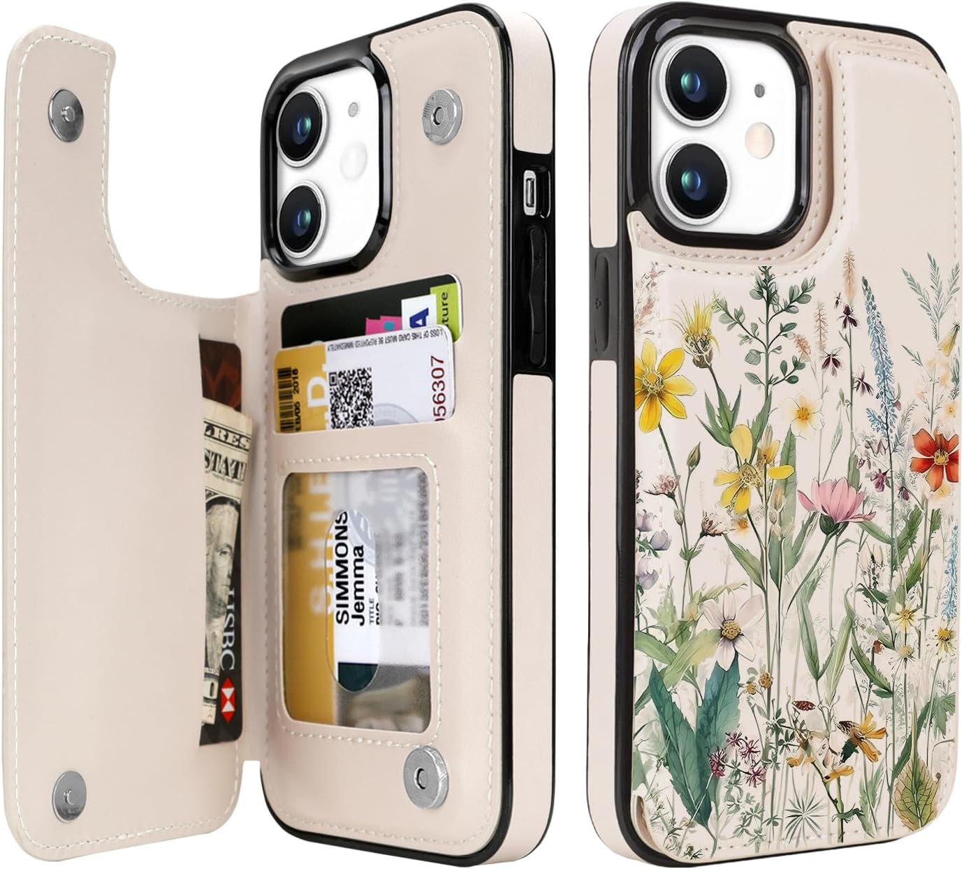 uCOLOR for iPhone 11 Wallet Case with Card Holder-PU Leather Folio Flip Cover Kickstand Card Slots Double Magnetic Clasp RFID Blocking Compatible with iPhone 11 6.1" (Ferns)