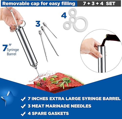 Miniatura 6 de Kit de inyector de sabor a marinada de carne de grado comercial de acero inoxidable de 4 onzas, inyector de condimento de capacidad de 1/2 taza con