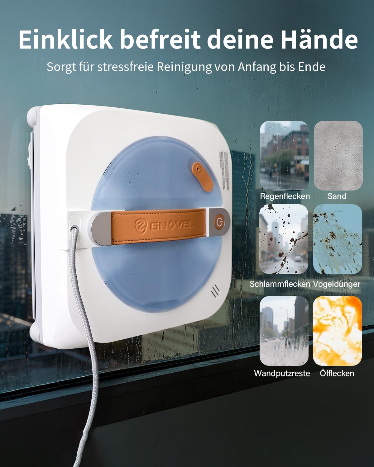 Fensterroboter, 10000Pa Saugkraft, 4-in-1 Modi, Sprühtechnik&Sicherheitssystem für Glasflächen