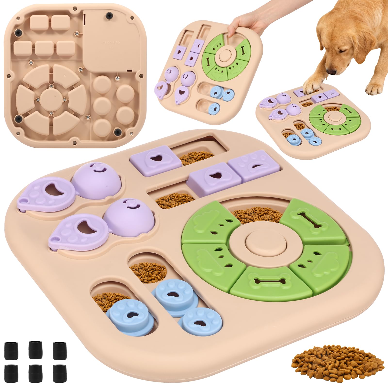 YUNYOUC Interactive Dog Puzzle Slow Feeder Toy, Puppy Treat Dispenser Slow Feeder Bowl Whelp Toy, Dog Brain Games Dish with Non-Slip Base, Improve IQ Puzzle Bowl for Large Medium Small Dogs(Beige)