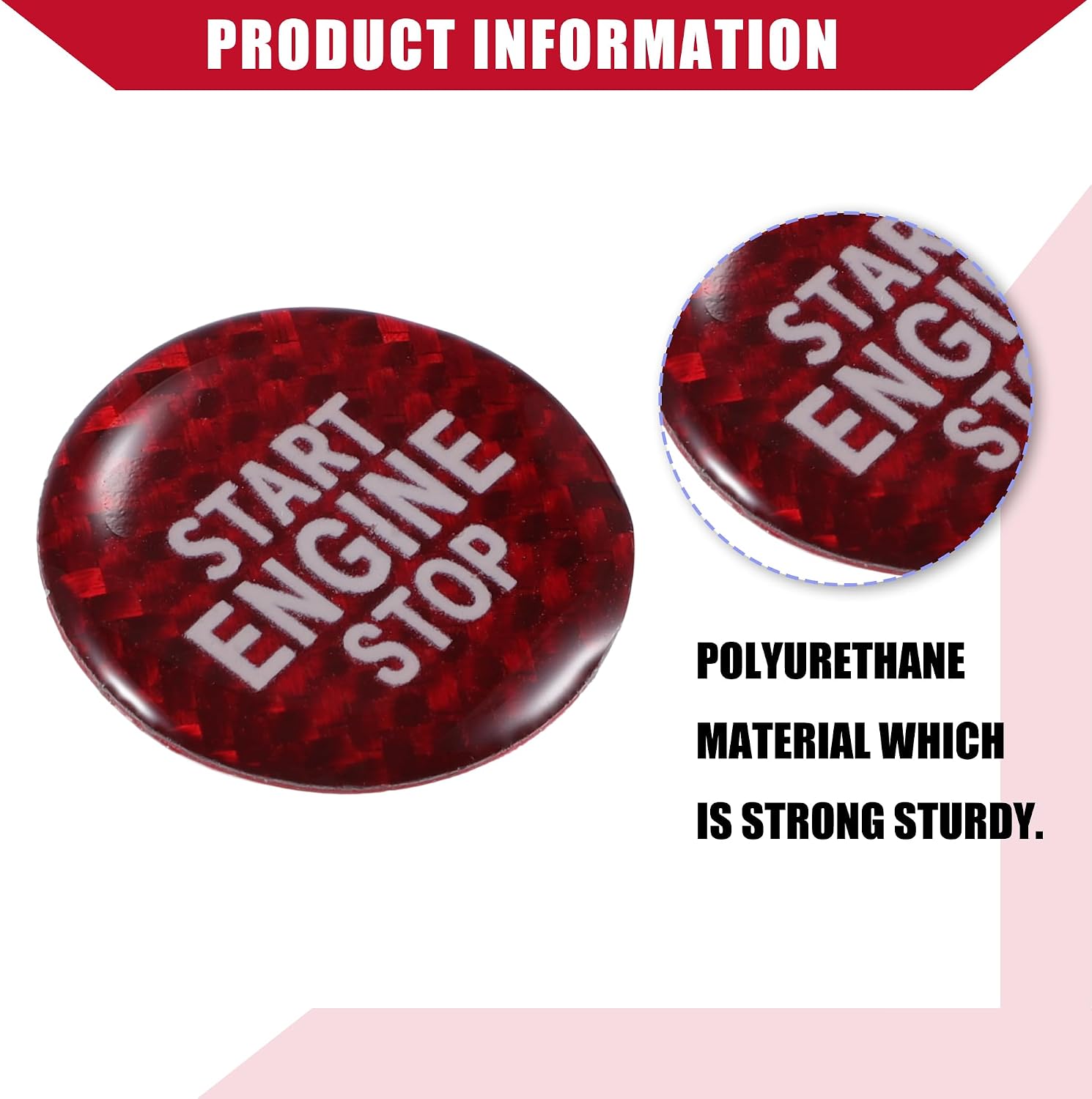 Carbon Fiber Pattern Engine Start Button Cover Trim for Volkswagen CC/Inner Push Start Stop Button Trim Sticker/Durable Polyurethane / 1 Pcs Red