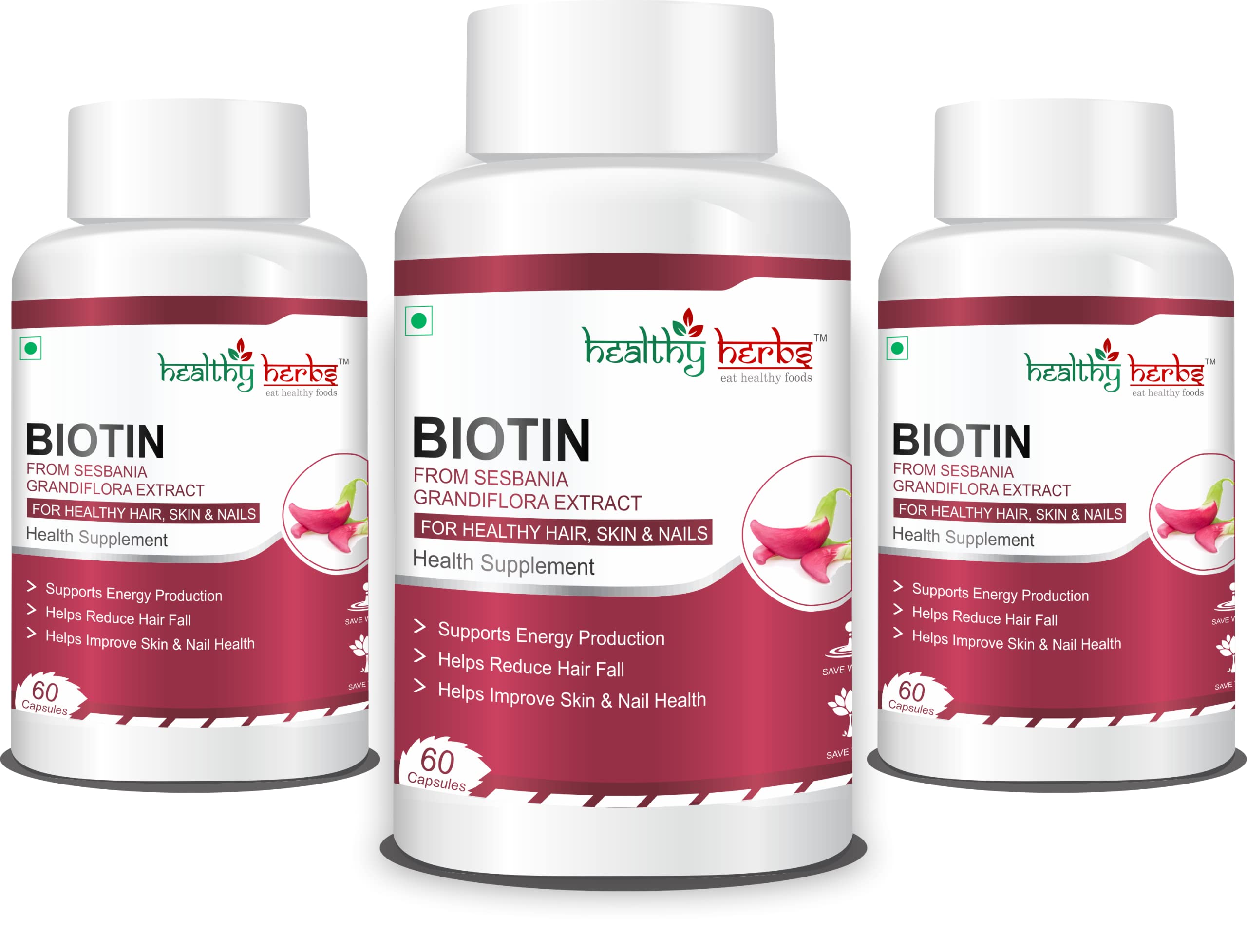 Healthy Herbs Biotin Capsule - High Potency -10000mcg | Promotes Healthy Hair, Glow Skin & For Brittle Nails 60 Capsules 2