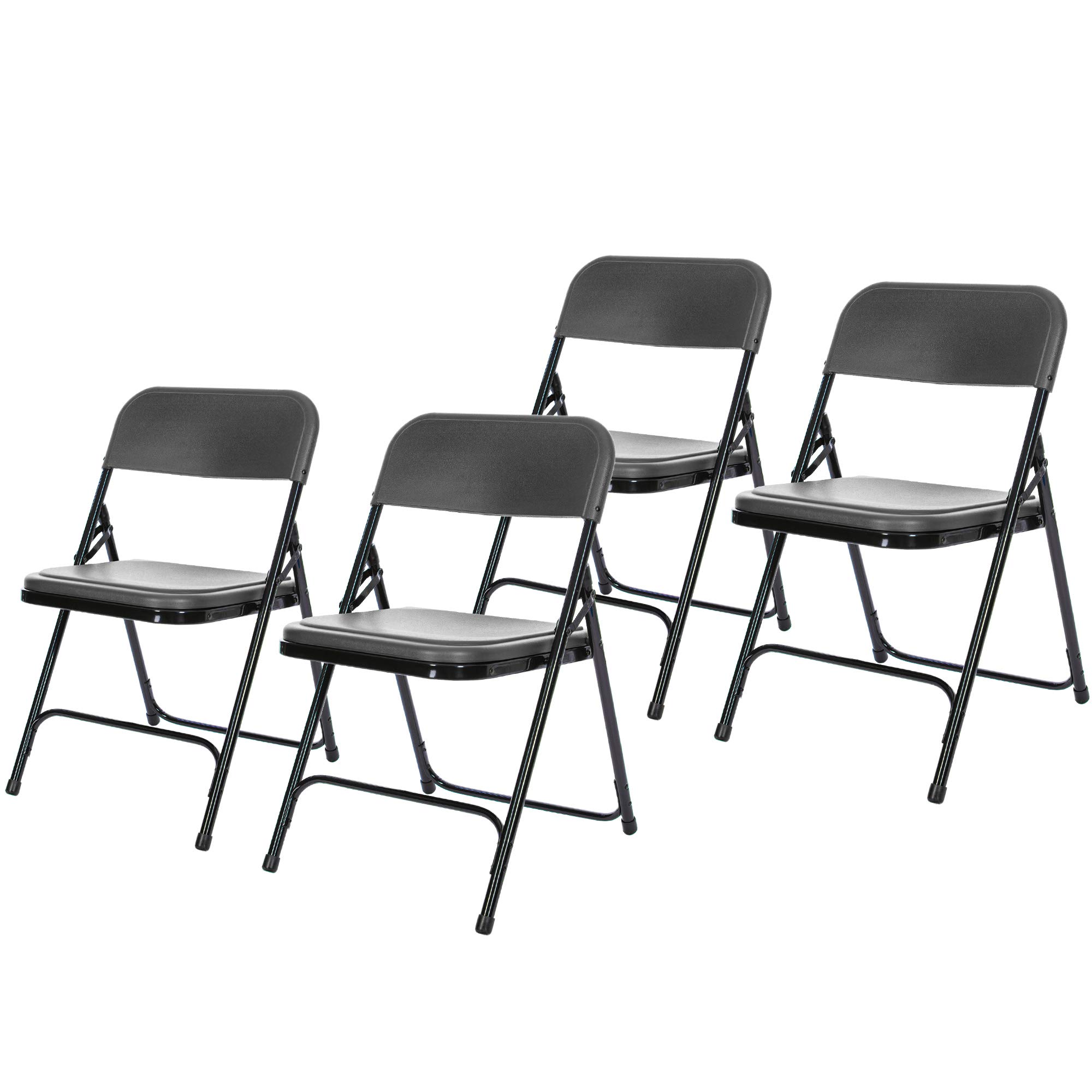 OEF Furnishings OEF820 OEF800 Series Lightweight Plastic Folding Chair (Dark Grey Seat, Black Frame, 4-Pack)
