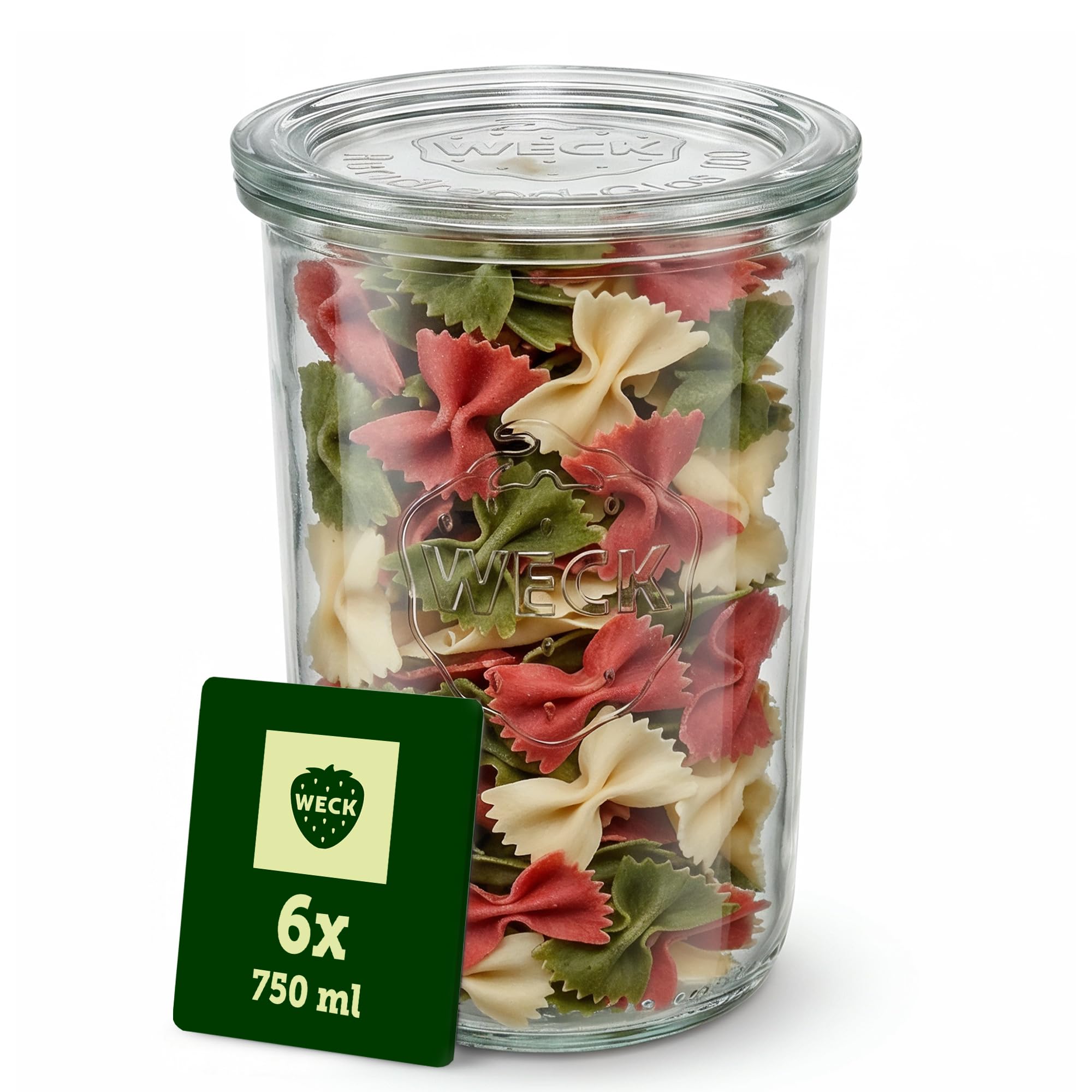 Weck Słoiki 750 ml – Zestaw 6 sztuk z pokrywkami – Kształt odwrócony – Wytrzymałe i sztaplowane słoiki do przetworów i przechowywania – Idealne do Meal Prep, zakwasu i fermentacji – Wielokrotnego
