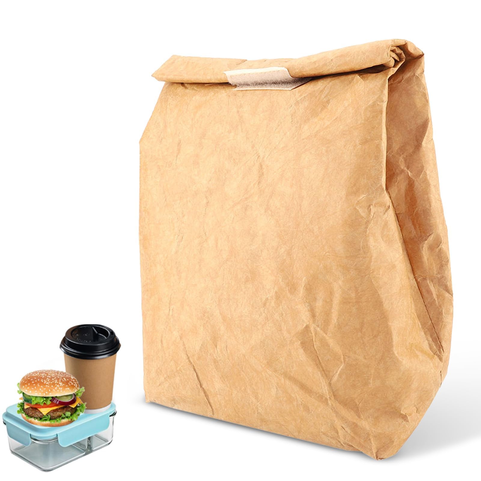 HERCHR Borsa per Il Pranzo,Borsa Termica Riutilizzabile,Lunch Bag,Borse Porta Alimenti,Scatola per Il Pranzo Isolata per Alimenti Borsa per Picnic All'aperto Borsa in Carta Marrone