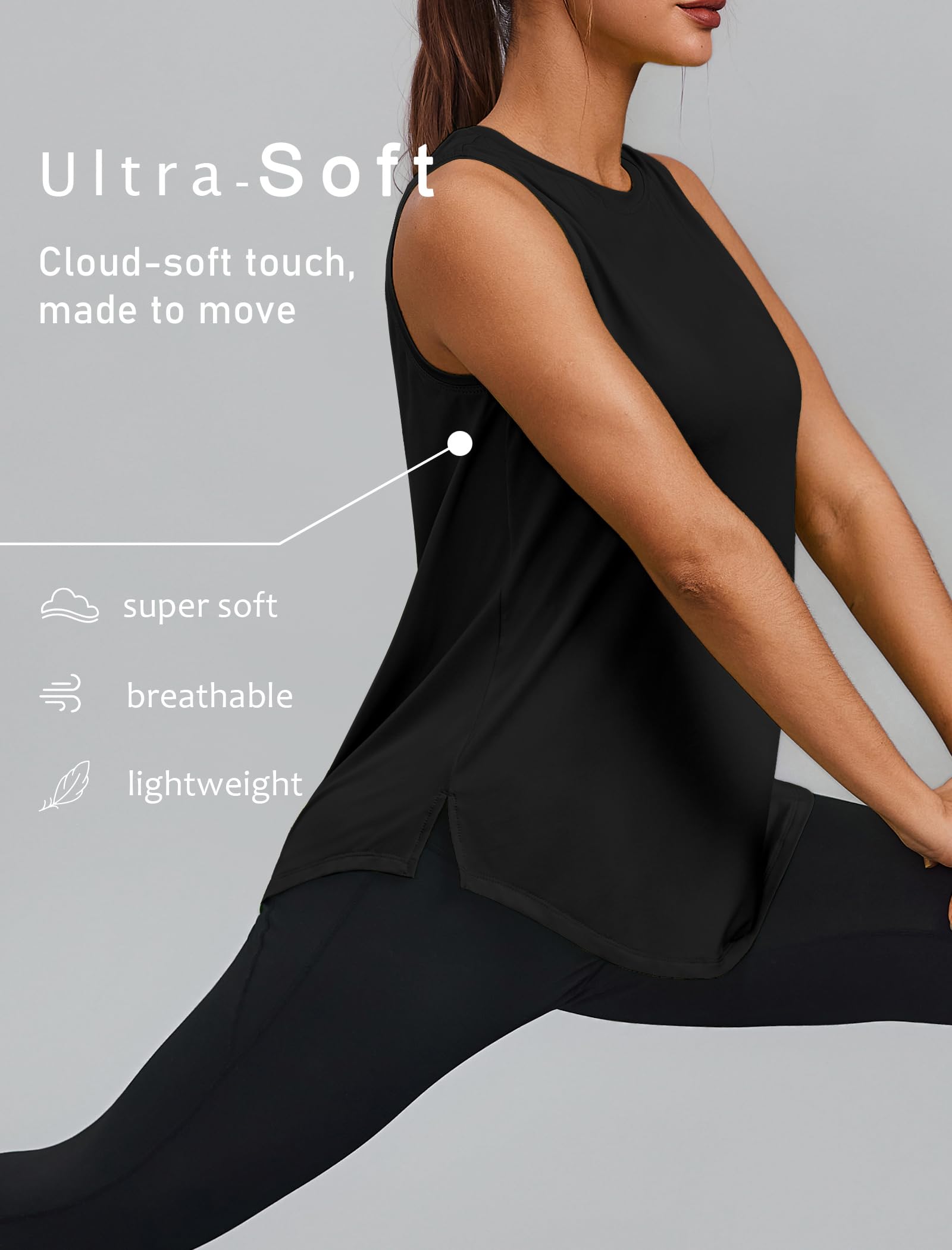 PINSPARK Workout Tops for Women Sleeveless Athletic Tank Tops UPF 50+ Running Tanks with Side Slits Loose Fit Gym Yoga Shirt - 5