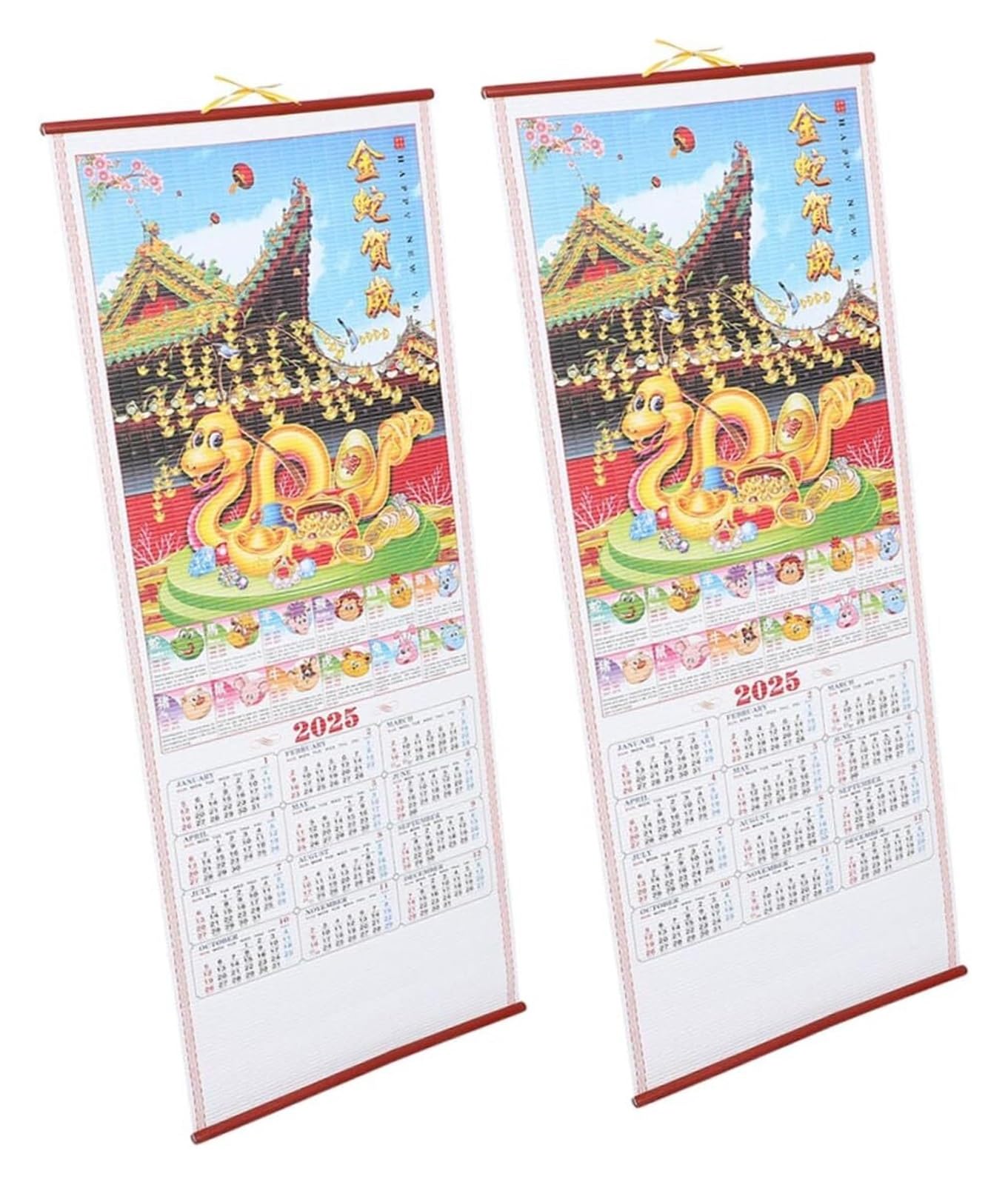 Tischkalender, Tischkalender 2025, 1 Set, Rattan-Kalender, Feng Shui, Hängekalender, Jahr, Schlangen-Wandkalender, chinesische Wandrolle