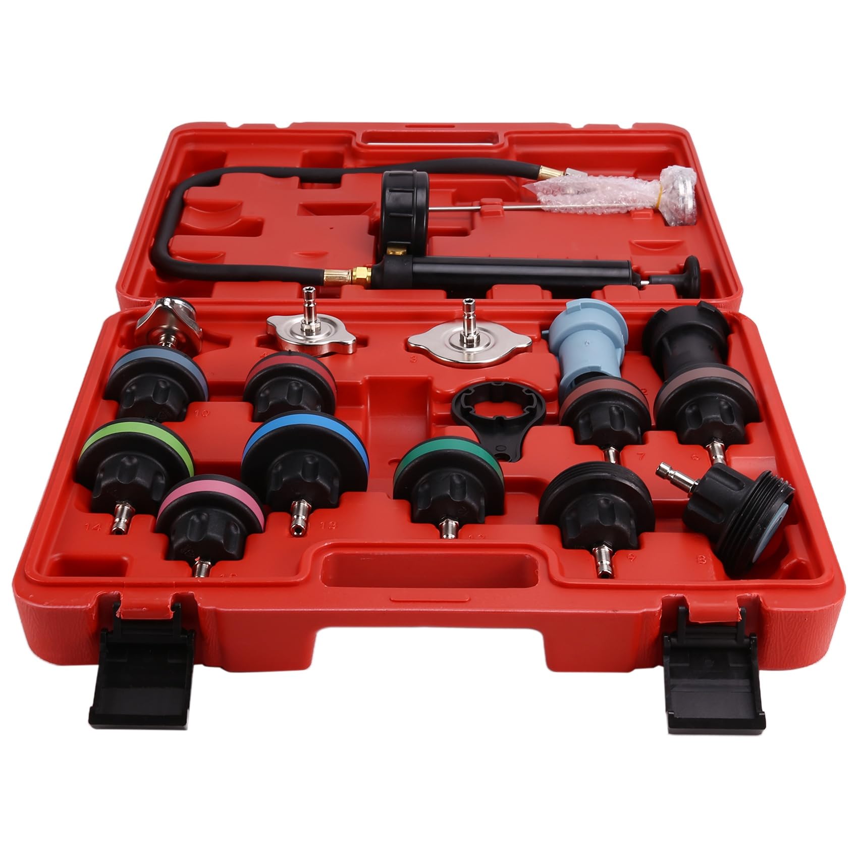 Kit Testeur Pression Radiateur Universel 18 Pièces, Kit Testeur Pression Liquide Refroidissement, Kit Recharge Vide Liquide Refroidissement pour Système Refroidissement