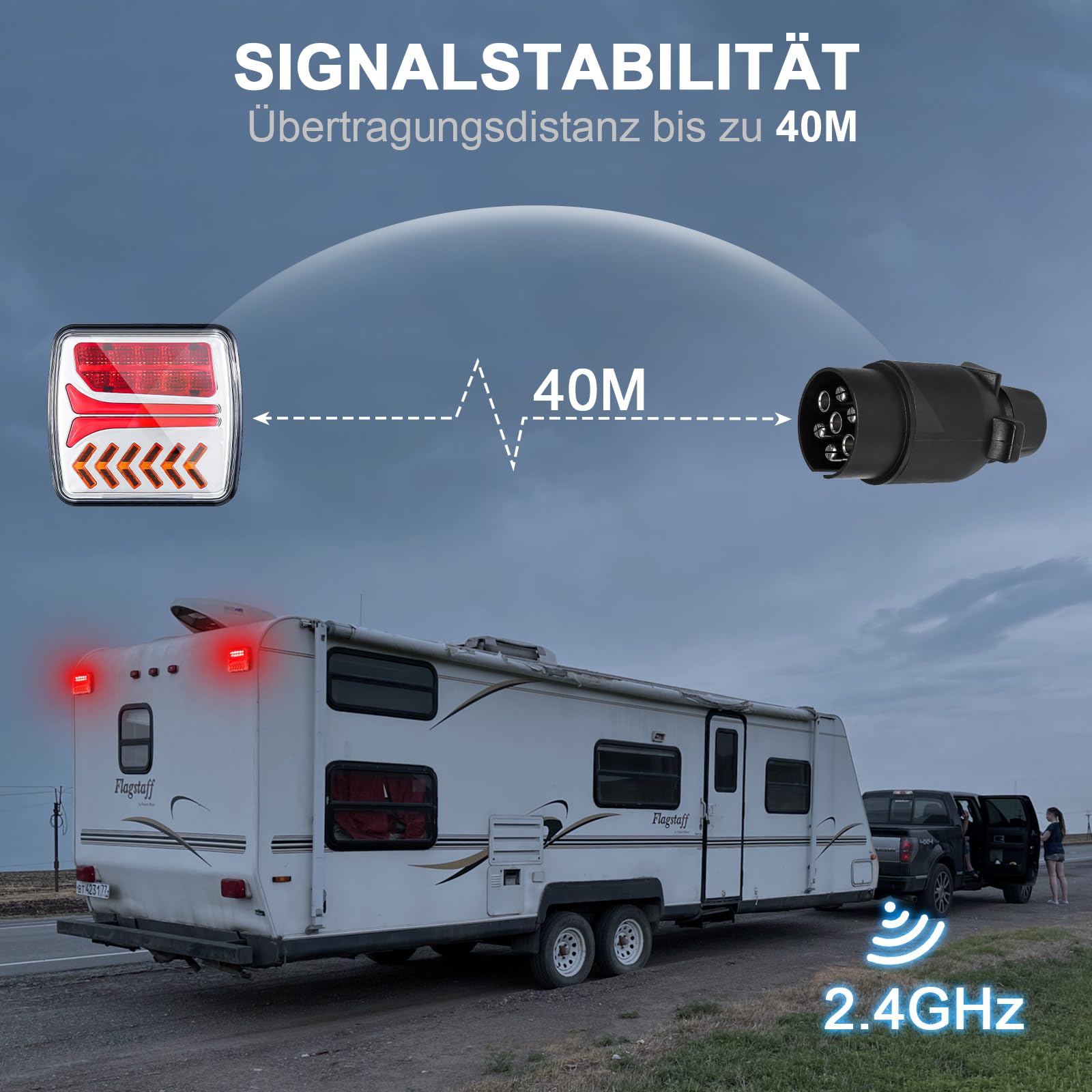 Dinfu kabellose LED Rückleuchten Anhänger mit Magnetfuß 12V-24V | LED anhänger licht Set mit 7 Polig Stecker IP67 Wasserdicht für Pkw Anhänger Lkw Wohnwagen Traktor