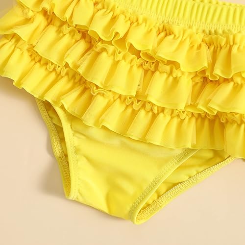 Vista 4 de Yccutest Traje de baño de flores para bebé, 3 piezas, parte superior triangular, parte inferior con volantes, sombrero para el sol, conjunto