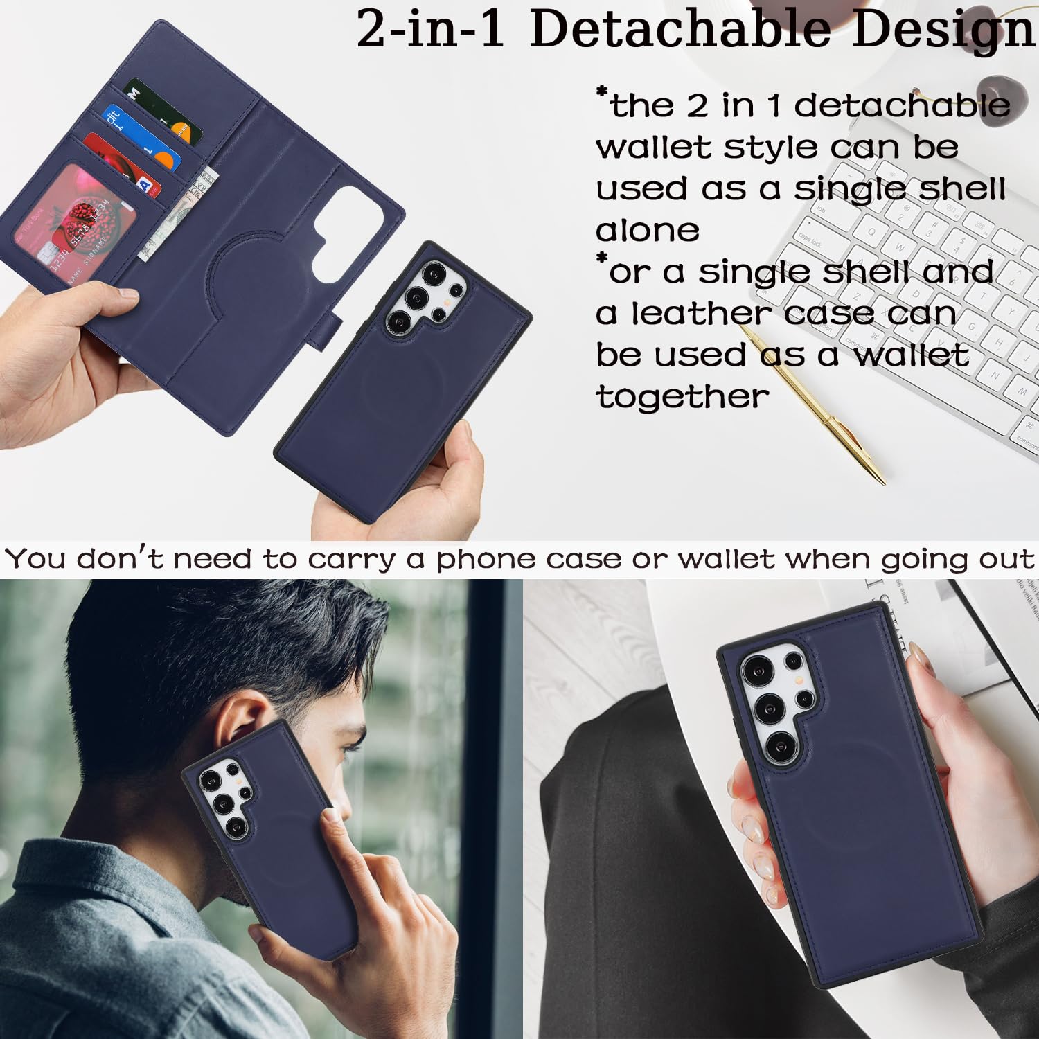 Havaya Custodia a portafoglio per Samsung Galaxy S24 Ultra staccabile magnetica con porta carte di credito compatibile Magsafe custodia a libro in pelle con supporto rimovibile antiurto per uomini e