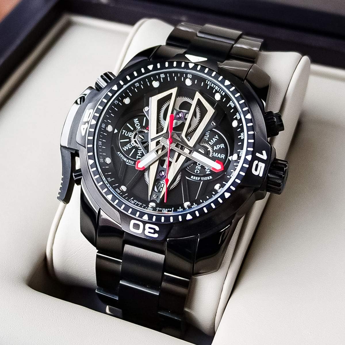 REEF TIGER Top Brand Sport Automatic Stainless Steel Men Muti-Functional Mechanical Watches RGA3591 RGA3591-BBB