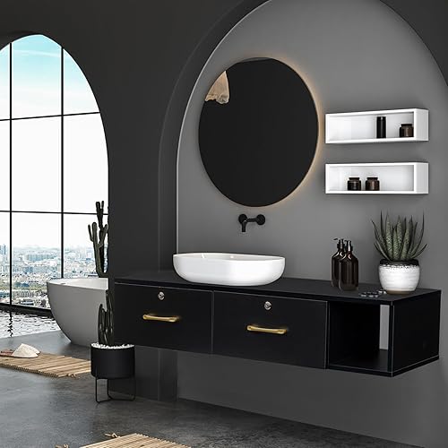 Miniatura 9 de Estación de peluquería de montaje en pared con 2 cajones de bloqueo y 3 agujeros, equipos de spa de belleza, estaciones de pelo para estilista,