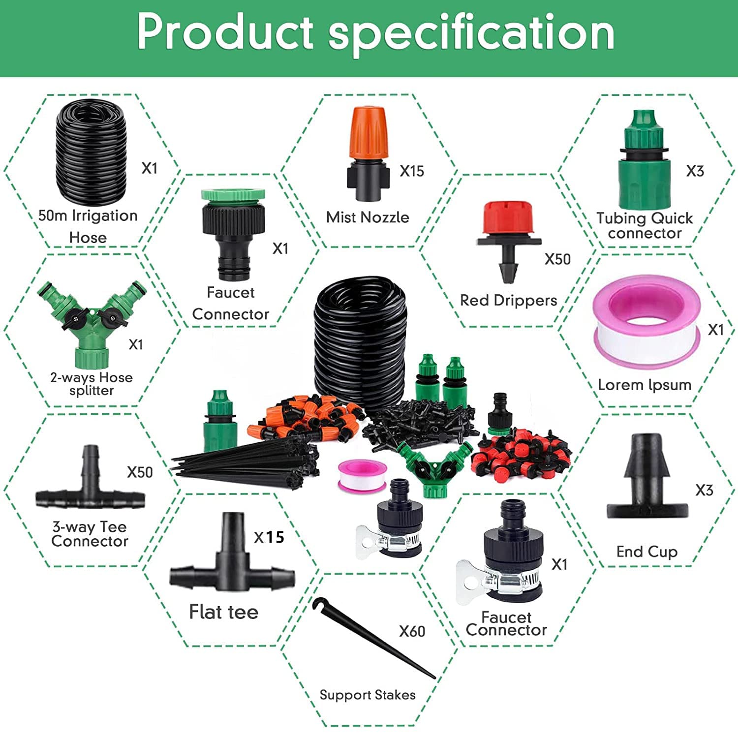 ZHHGOO 318-delige druppelirrigatieset, 40M 10M automatisch irrigatiesysteem, tuinirrigatiesysteem, micro-druppelirrigatieset voor moestuin balkon bloembedplanten