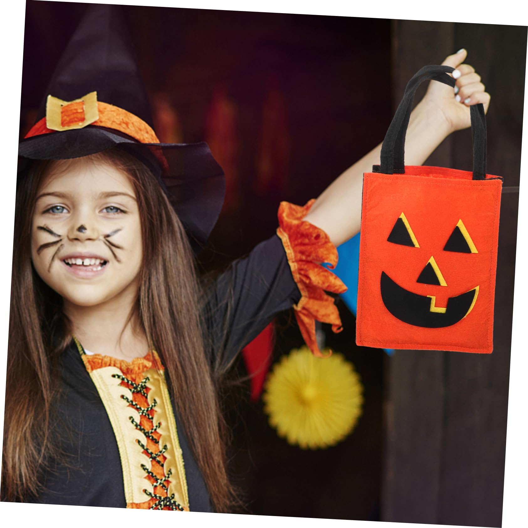 minkissy 7stücke Lustiger Halloween Süßigkeitenbeutel Orangefarbener Non-woven Kürbisbeutel Für Sammeln Von Süßigkeiten Und Snacks