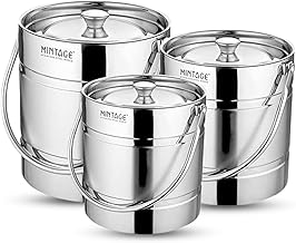 Mintage Milk Barni 1.5+2+2.5 litres Set of 3 | Milk Can/Oil Can | Heavy Body Milk Pot Ghee Container | Steel Barni Oil Pot with Lid | Milk Storage Milk Dolchi