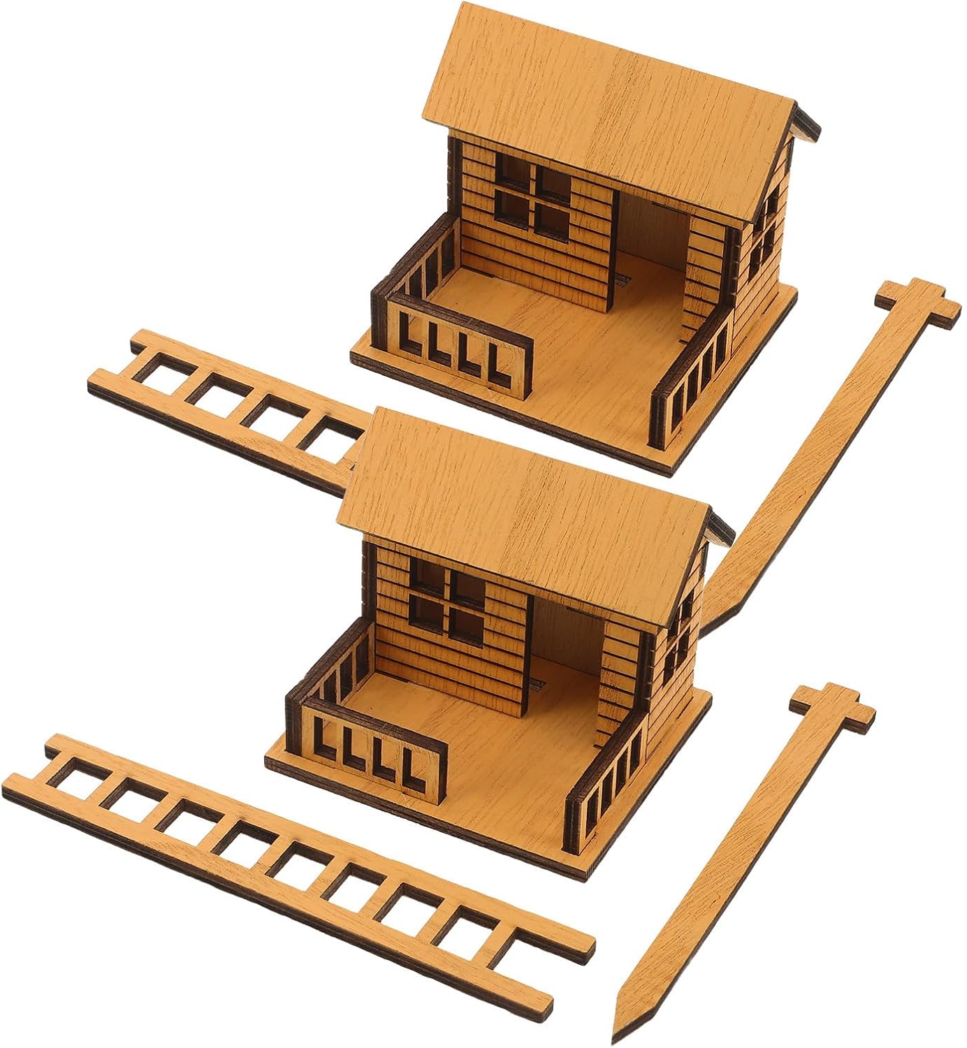 Miniature Wooden Treehouse Ornament with Ladder, 6.9 Inch Fairy Decor