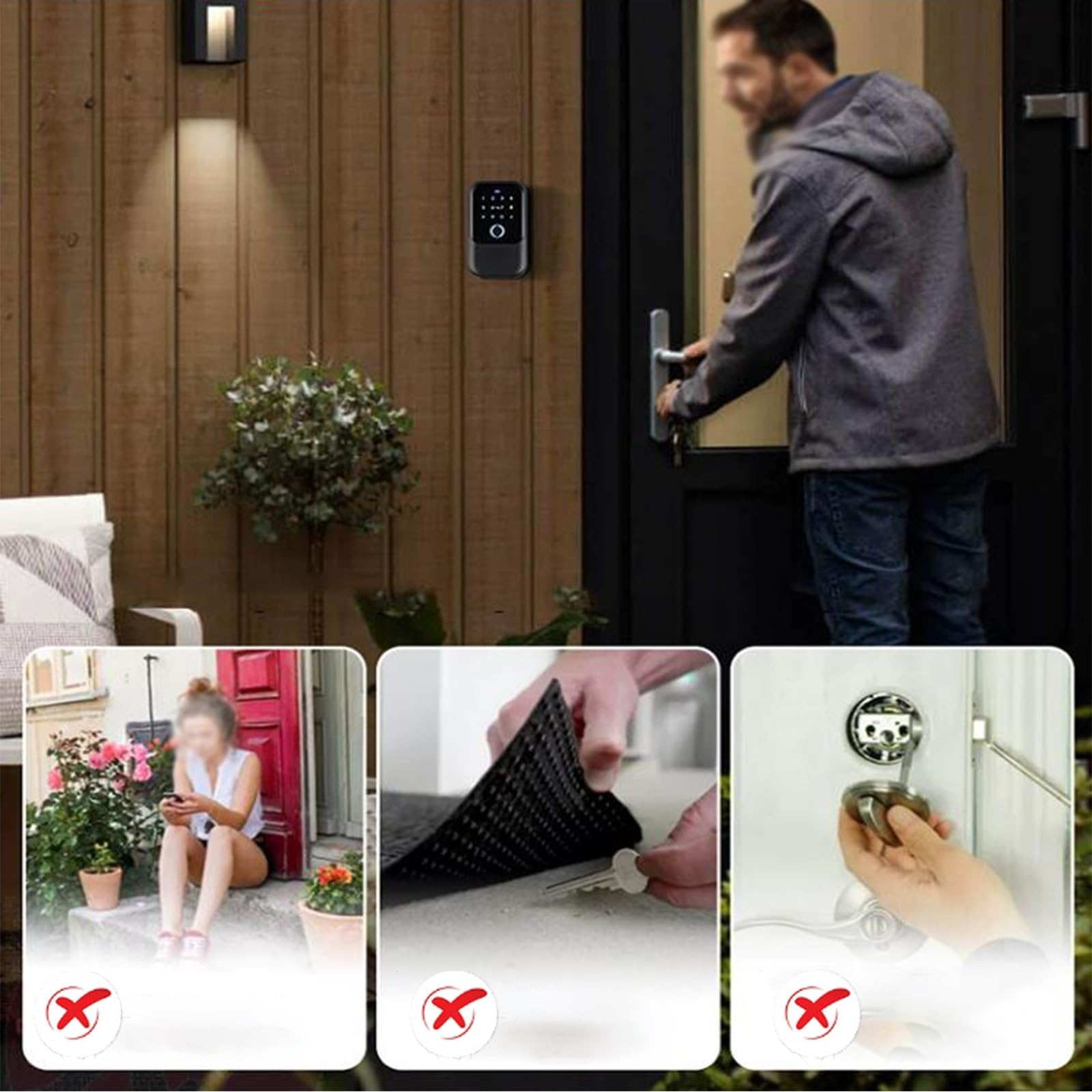 Smart Schlüsseltresor mit Fingerabdruck und Zahlencode, 5 Möglichkeiten zum Entsperren, Öffnung Durch Smartphone, Wasserdichter Schlüsselschrank für Zuhause/Airbnb/Garage (mit Aufhänger)