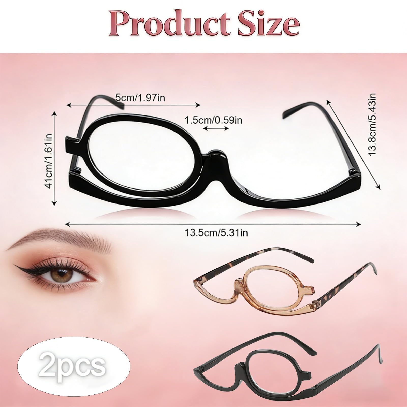 RANYAKE Gafas de Aumento 2,5x HD con Lente Abatible, Set de 2 Monturas Negro y Carey, PC Ultraligera, para Lectura y Maquillaje — view 4