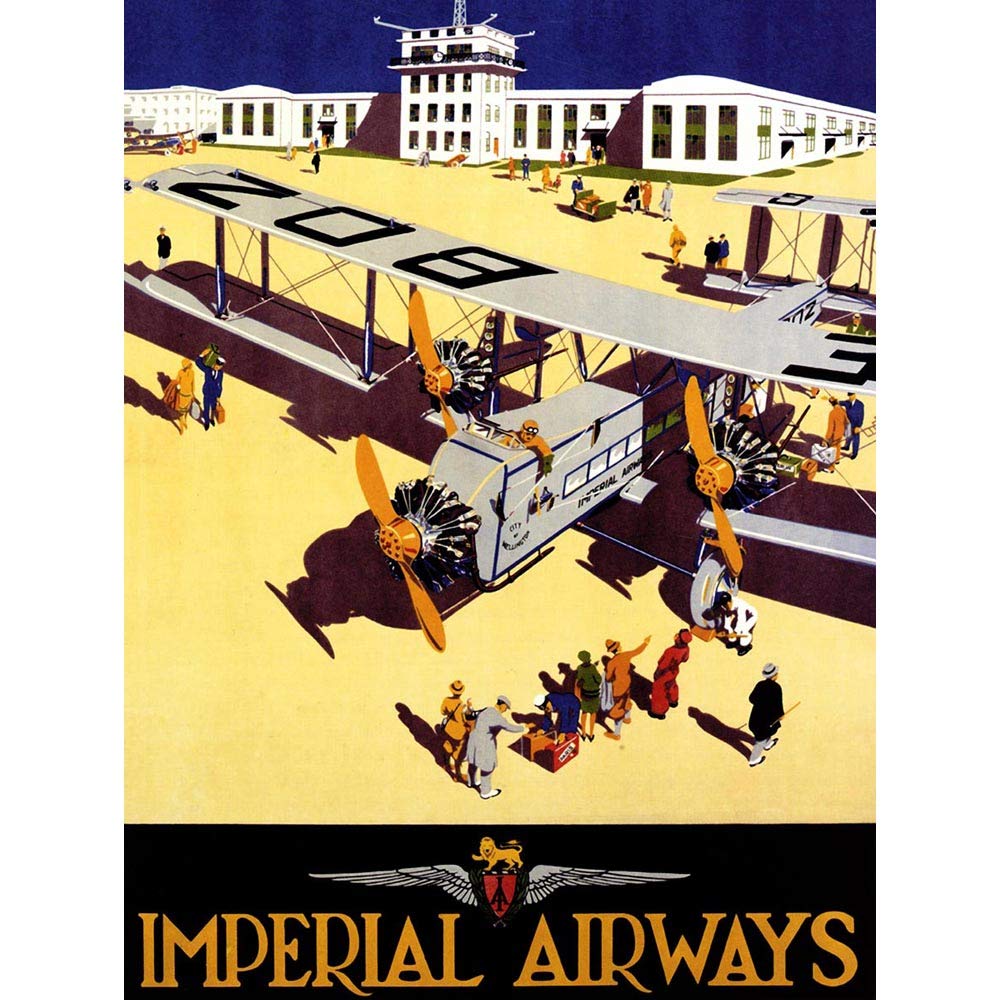 Wee Blue Coo Travel Transport Imperial Airways Retro Aeroplane Propeller UK Art Print Poster Wall Decor 12X16 Inch