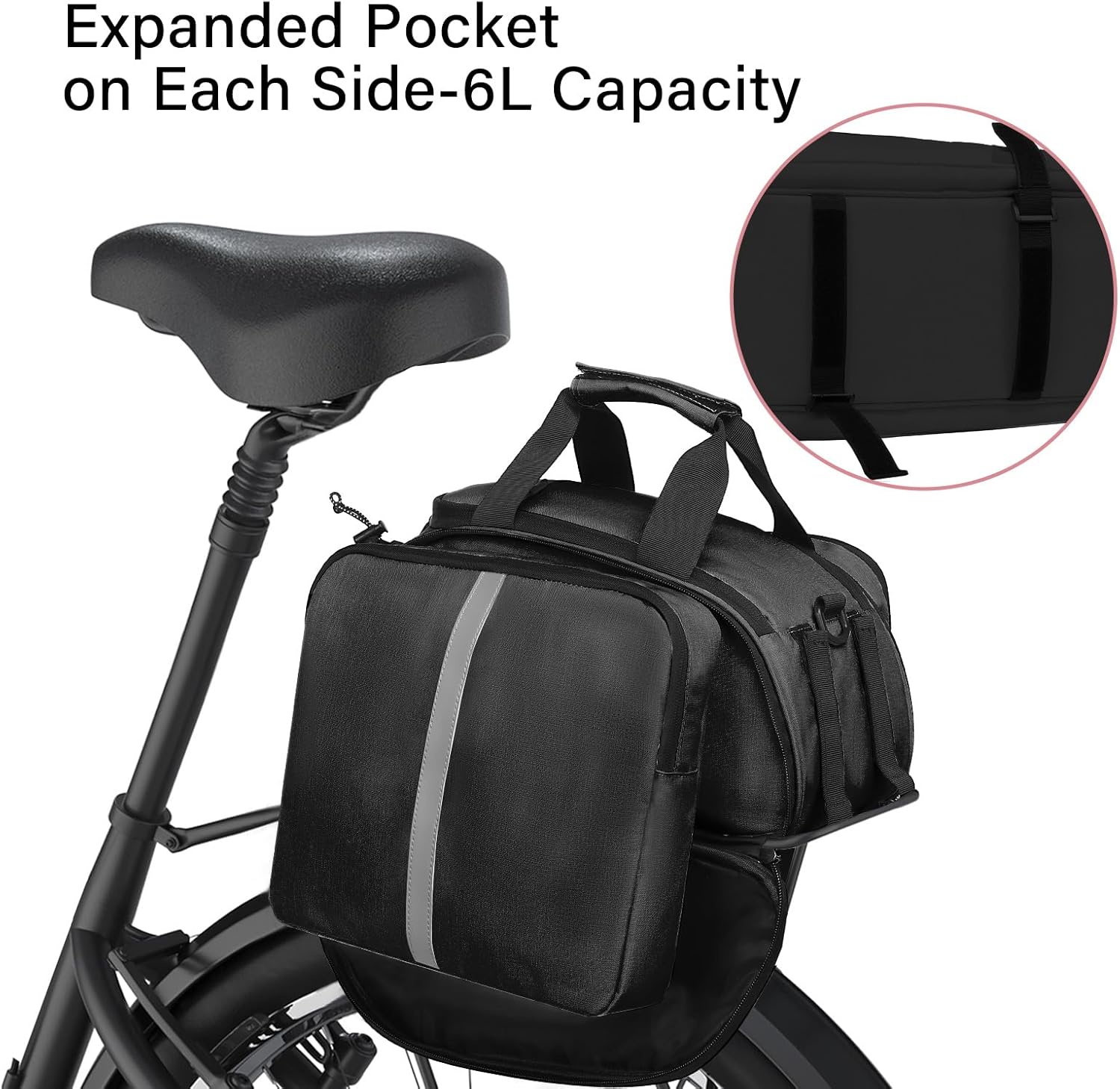 MOSISO Bike Rack Bag, Waterproof Bicycle Trunk Pannier Rear Seat Handbag Cycling Bike Carrier Reflective Backseat Cargo Storage Luggage Saddle Shoulder Bag with Water Bottle Holder&Handle