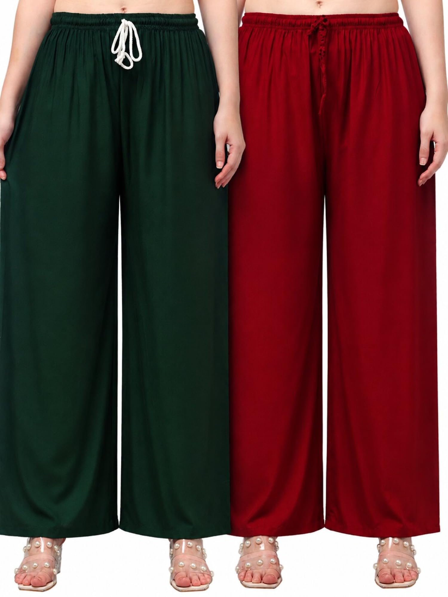 Women's Rayon Solid Palazzo Pants Combo Pack of 2 | Elastic Waist with Drawstring | Relaxed Fit | Wide Leg Palazzo | Casual, Ethnic-picture-40