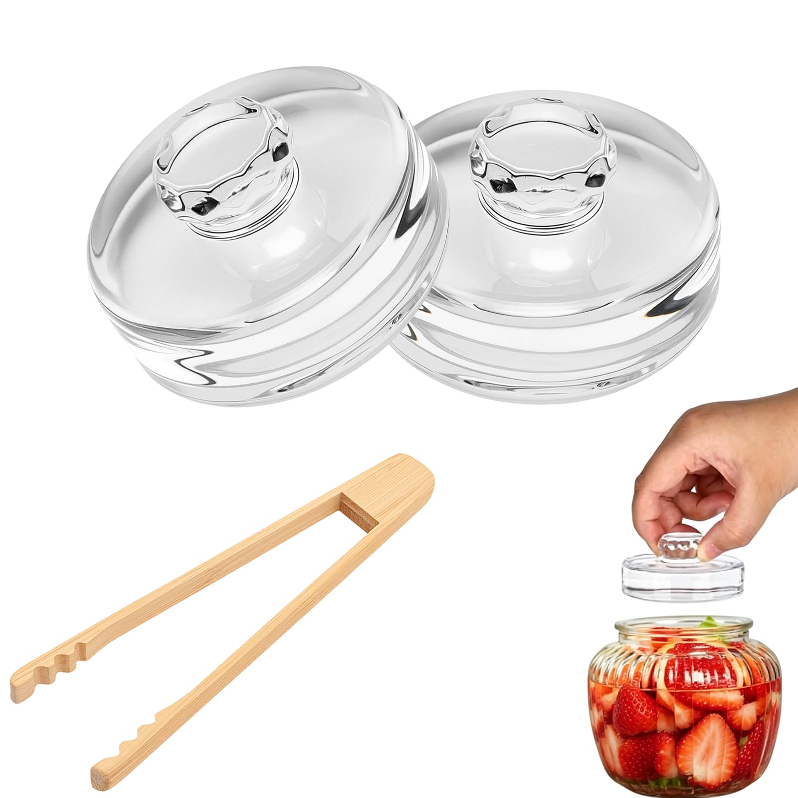 HH-uytnglo Glass Fermentation Weights with Easy-Grip Handles, 2 Pack, for Kimchi, Pickles, and Sauerkraut
