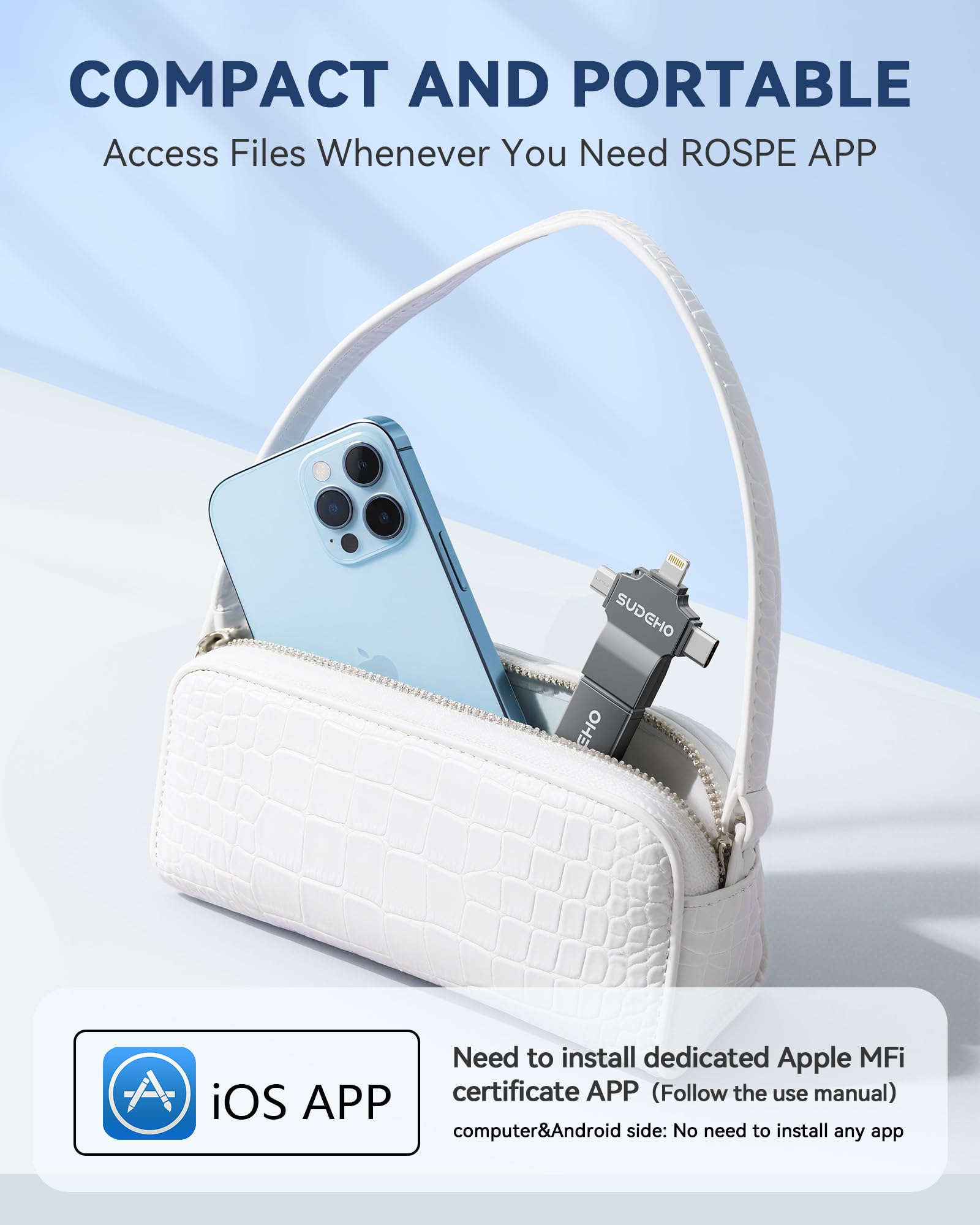 Chiavetta USB da 128 GB certificata MFi per iPhone, 4 in 1, memoria esterna per il backup di immagini, video, dati, chiavetta USB per iPhone/iPad/Android/PC (nero)