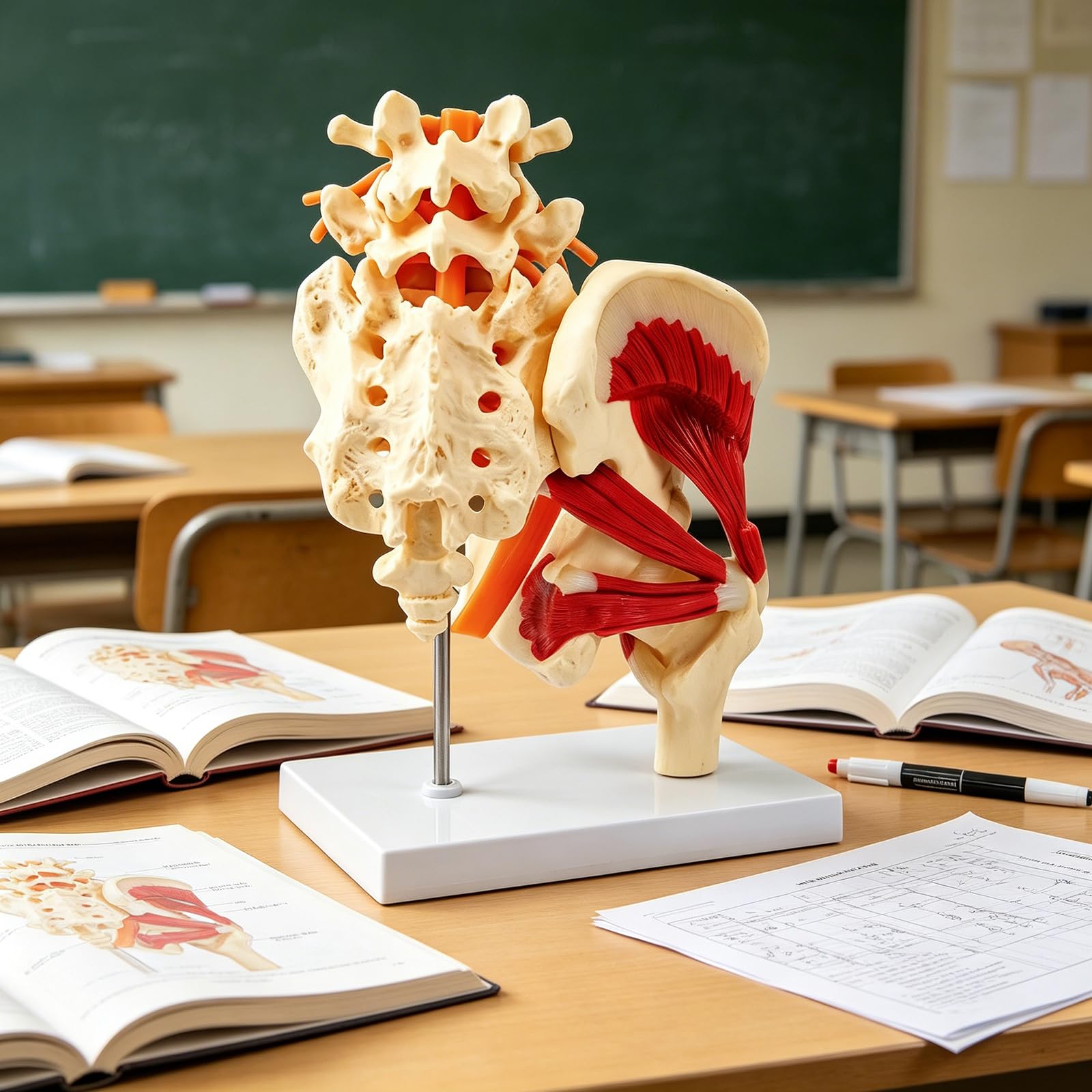 Modelo anatómico de vértebras lumbares humanas de tamaño real con músculos, nervios, esqueleto, hueso para demostración en el aula, modelo anatómico de pelvis lumbar