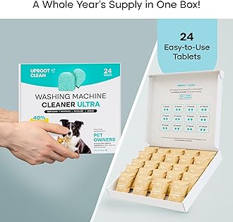 Uproot Clean Washing Machine Cleaner Tablets Ultra - 40% Stronger Formula: Designed for Pet Owners, Remove Residue, Grime & Odors, Compatible with HE, Top & Front Load, 24 Pack - 12 Month Supply
