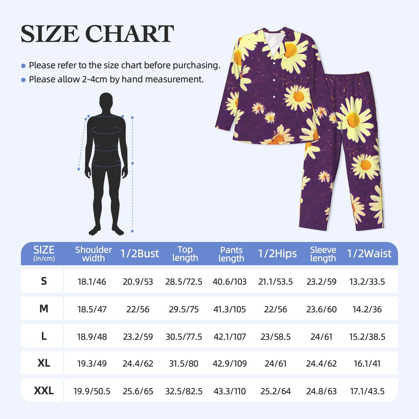 Herren-Pyjama-Set, langärmelig, Gänseblümchen, Violett, Blumendruck, zweiteilig, Hauskleidung, bequeme Nachtwäsche