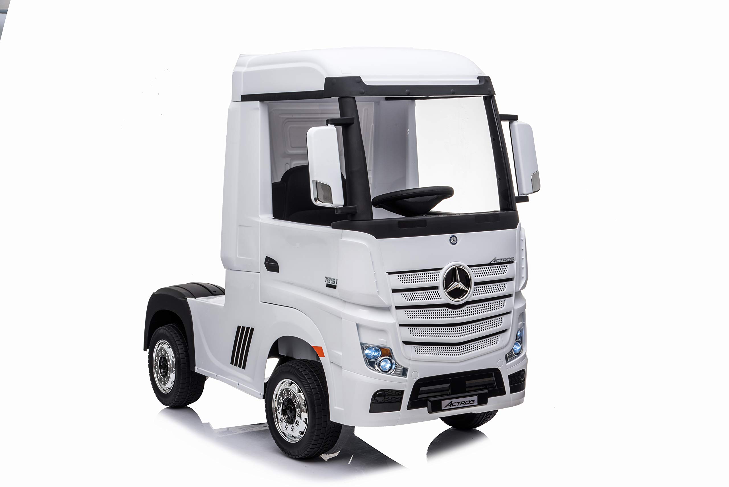 FINOOS Camion électrique Enfant Mercedes Actros 12V 4x4 Camion Voiture électrique Enfant avec télécommande 2.4Ghz, 4 x Moteur 12V 45W, Batterie: 2x12V, 1-5 Ans (Blanc)
