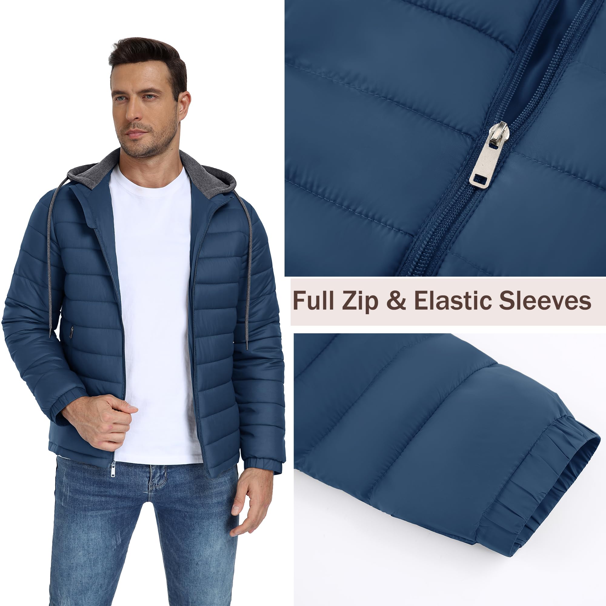ZITY Herren Jacke Leichte übergangsjacke Frühling Herbst Steppjacke mit Kapuze Daunenjacke zum Wandern Campen Winddichte Winterjacke mit Reißverschluss