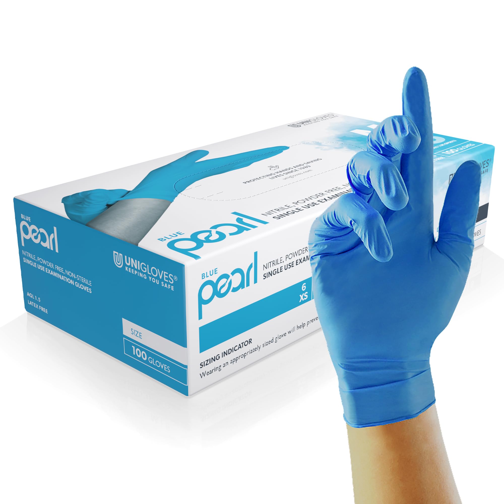 Unigloves Blu Pearl Guanti Monouso in Nitrile - Resistenti, Senza Polvere e Senza Lattice - Adatti per uso Sanitario, Alimentare e Professionale - Confezione da 100, Blue, Taglia S (GP0012)