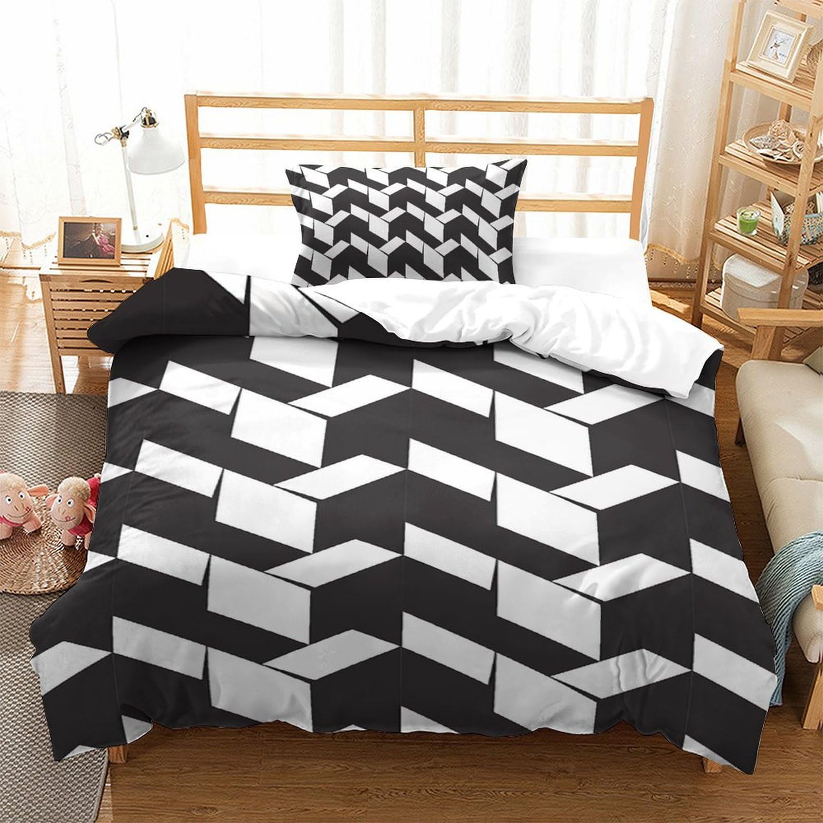 Housses de couettes respirantes en microfibre douce motif 3D stripes