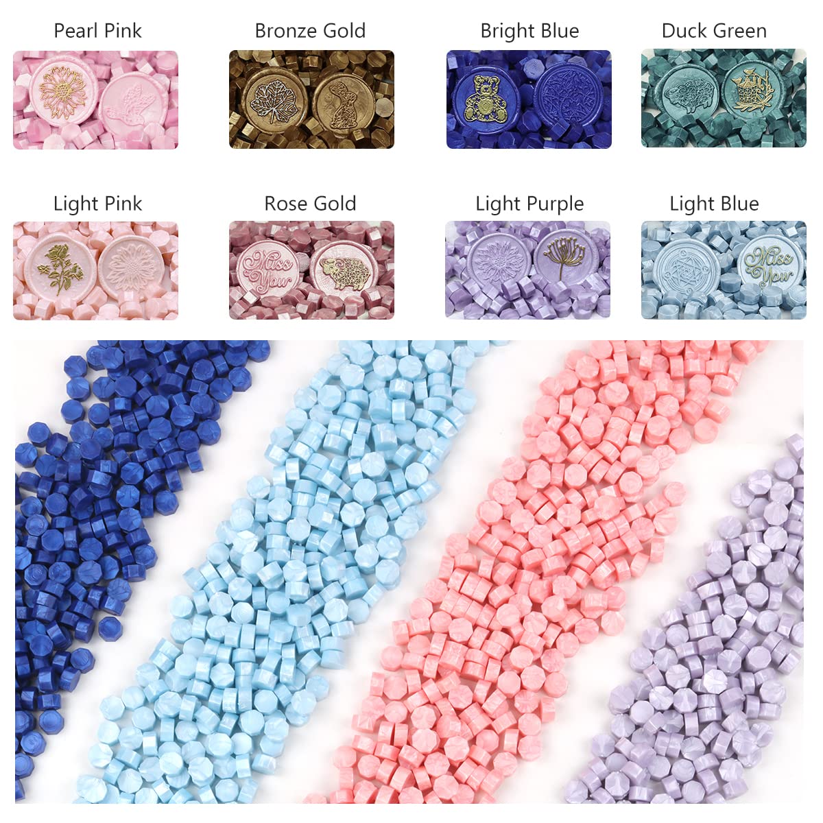 Wasole 400 PCS Light Purple Sealing Wax Beads with Melting Spoons and Candles for Wedding Invitations