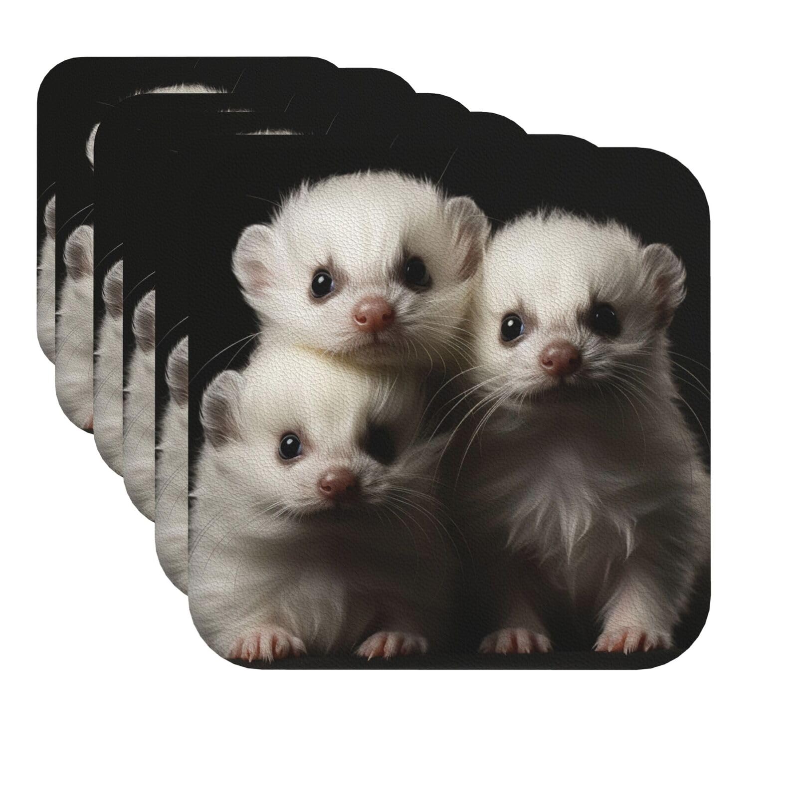 Mxzerfkgla Square Drink Coasters Set Of 6 Decorative Leather Coasters Ferrets Coasters For Drinks Cups Mugs Mat Pads Absorbent Non-Slip Coasters For Coffee Table Kitchen Bar Home Decor