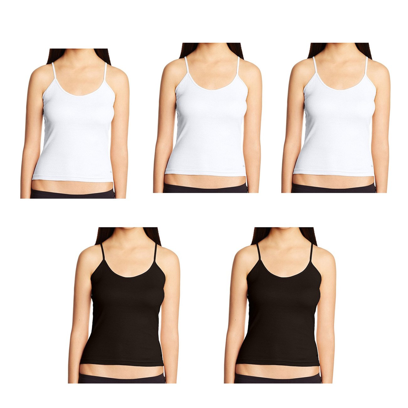Camisole Slip Adjustable Strap - Black & White Combo Pack of 5 (75,80,85,90,95,100 cm)-image-40