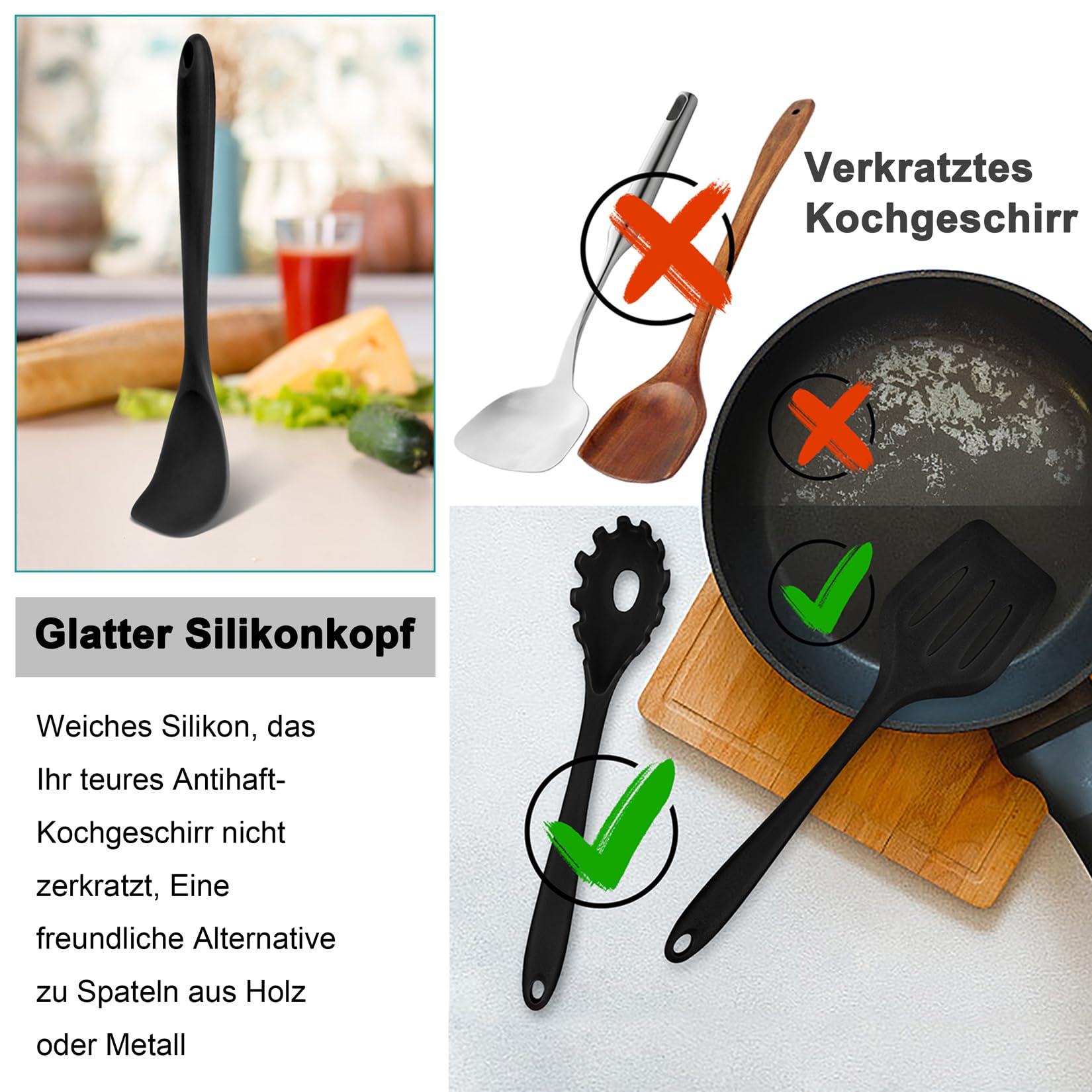 Keukenhulpset, Onader 6-delig siliconen keukengerei kookgerei set, anti-aanbak hittebestendig kookbestekset voor koken, vaatwasmachinebestendig – khaki Keukenhulpset, Onader 6-delig siliconen keukengerei kookgerei set, anti-aanbak hittebestendig kookbestekset voor koken, vaatwasmachinebestendig – khaki