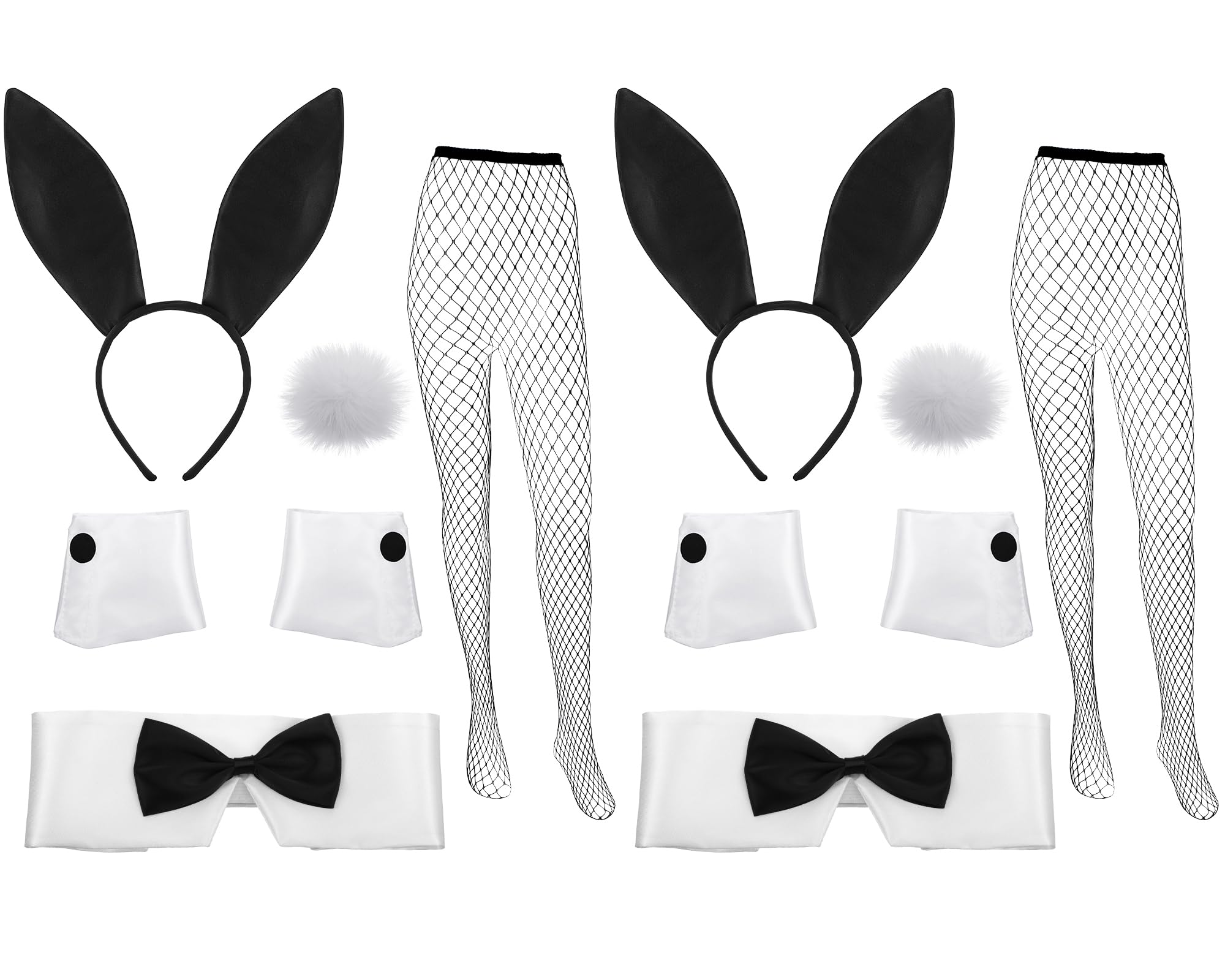 SATINIOR 2 Set Bunny Costume Set Women Halloween Bunny Outfit Fishnet Stocking Rabbit Ear Headband Tail