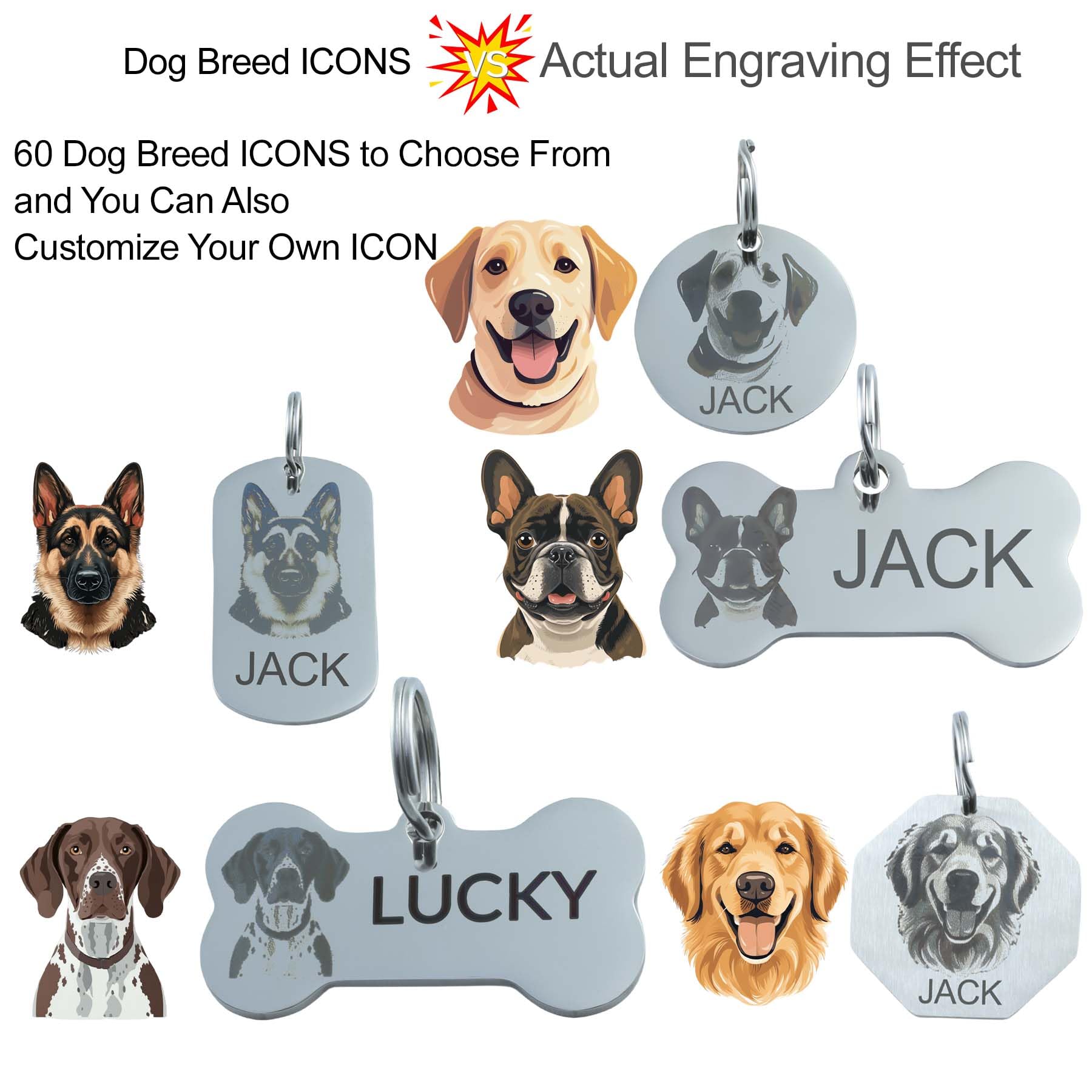 QIPAN Dog Tags Personalized,Dog Tag,Dog Name Tags Personalized,Dog Tags for Large or Small Dogs,Personalized Stainless Steel Pet ID Tags,Engraved on Both Sides,Small Bone Shape
