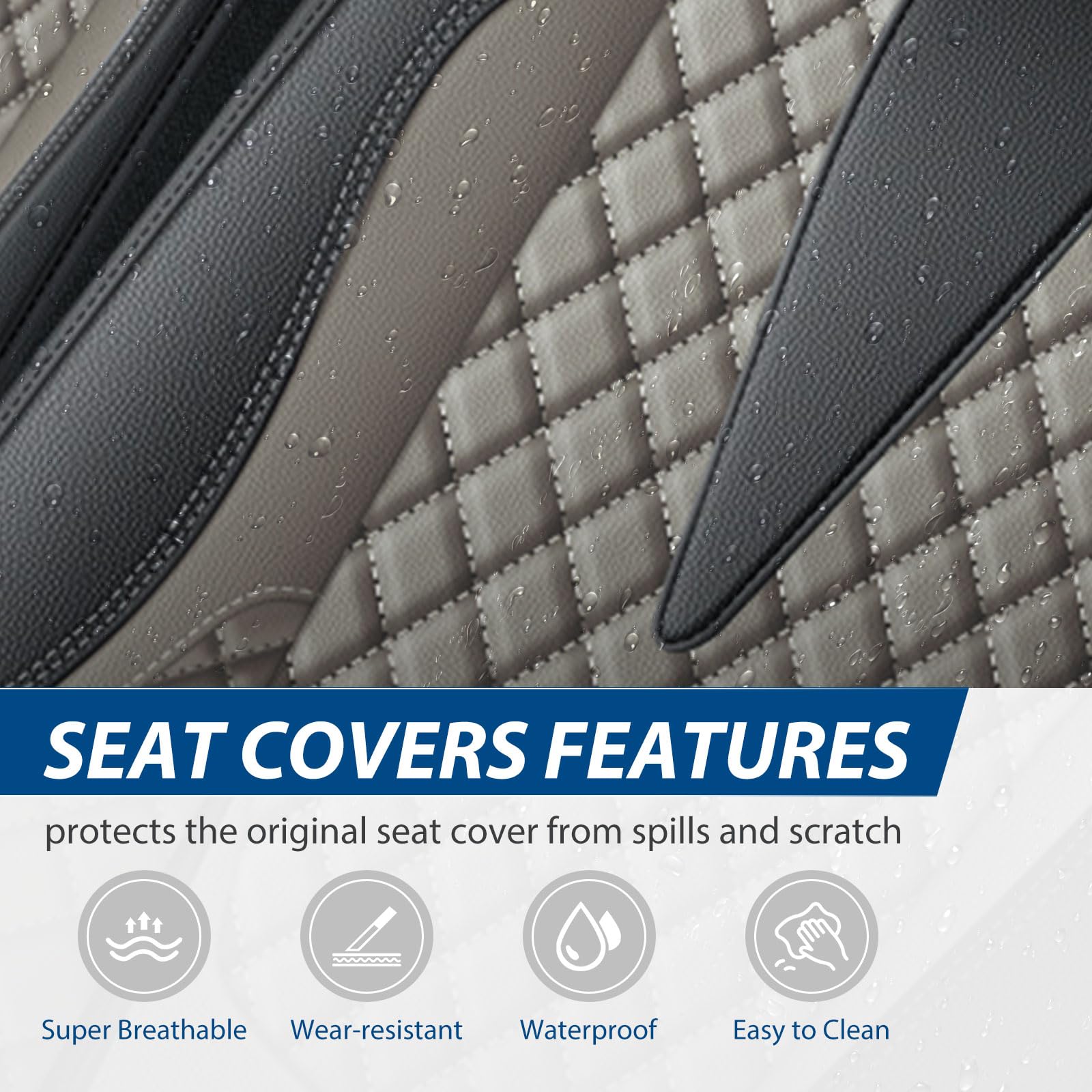 Car Seat Covers for Chevrolet Chevy Silverado 2007-2025 2026 Full Set Leather Ergonomic Seat Cover with Elevated Backrest — view 6