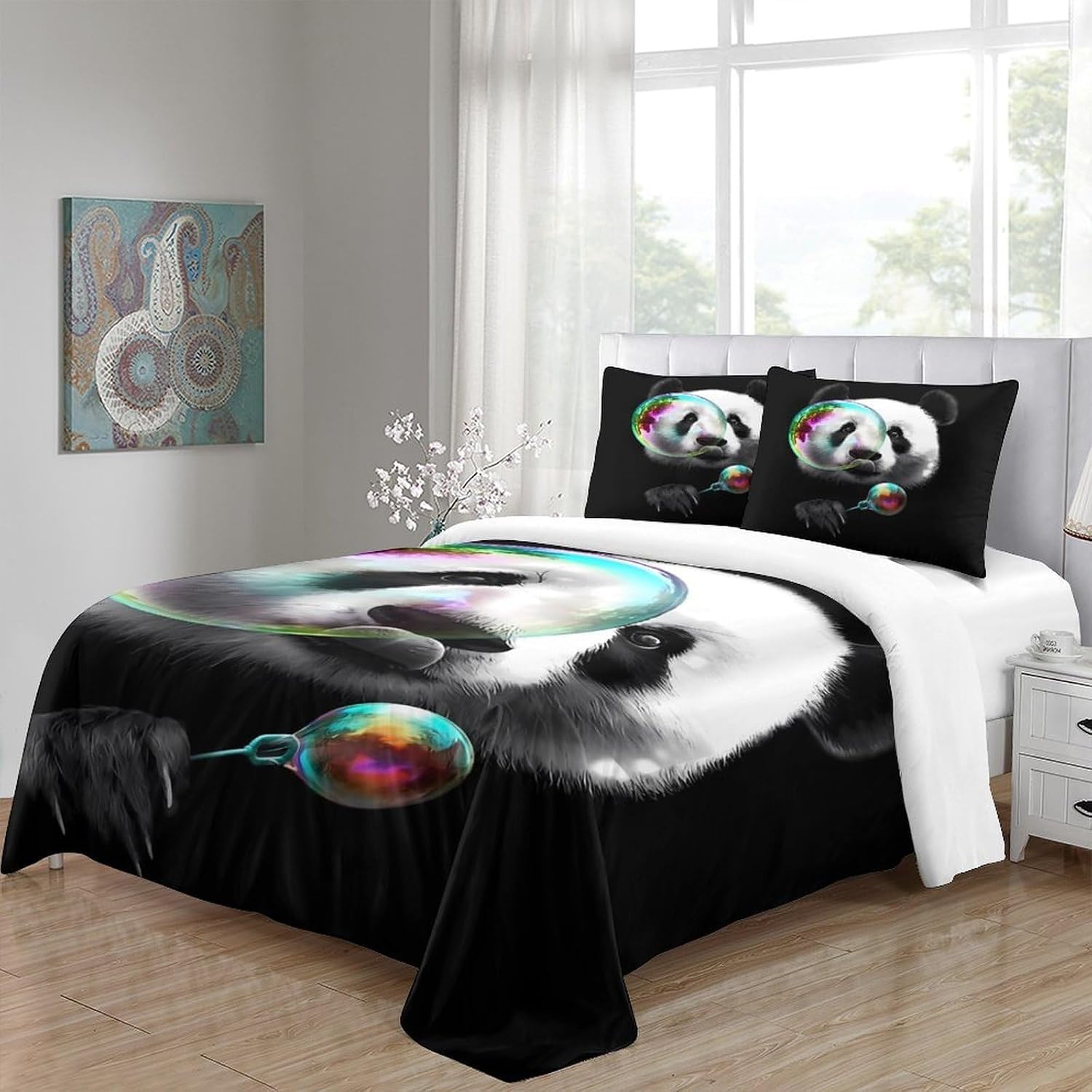 Funda Nordica Cama 135/150 Panda Gigante Ropa de Cama 3D Animales Adorables 3 Piezas Suave Transpirable Microfibra Funda Nórdica 240x220 cm y 2 Fundas de Almohada 50x75 cm C.2959