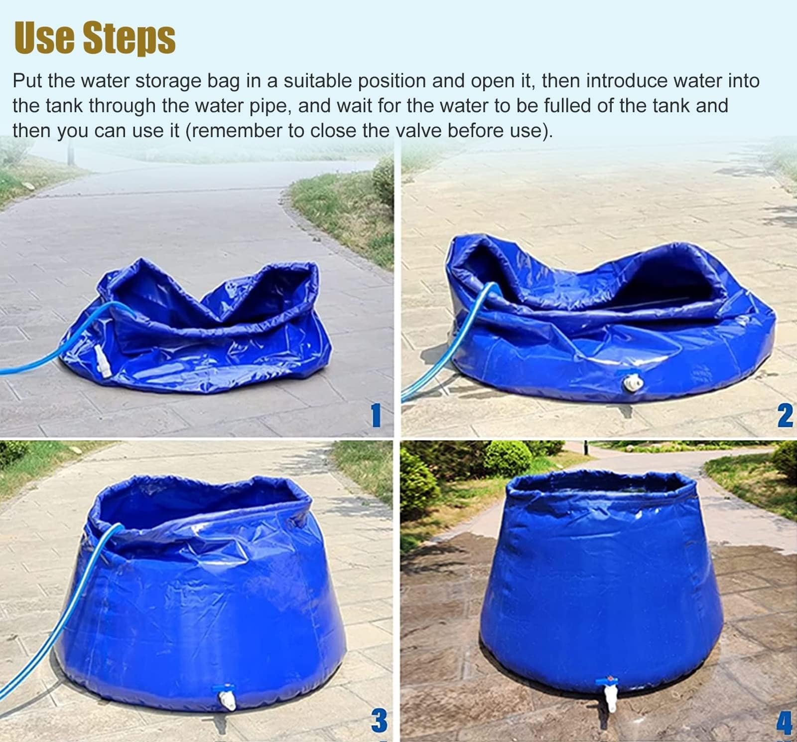 Bolsa de almacenamiento de agua de emergencia, bolsa de transferencia de agua plegable de gran capacidad con grifo, sistema de recogida de agua de lluvia, depósito de agua al aire libre