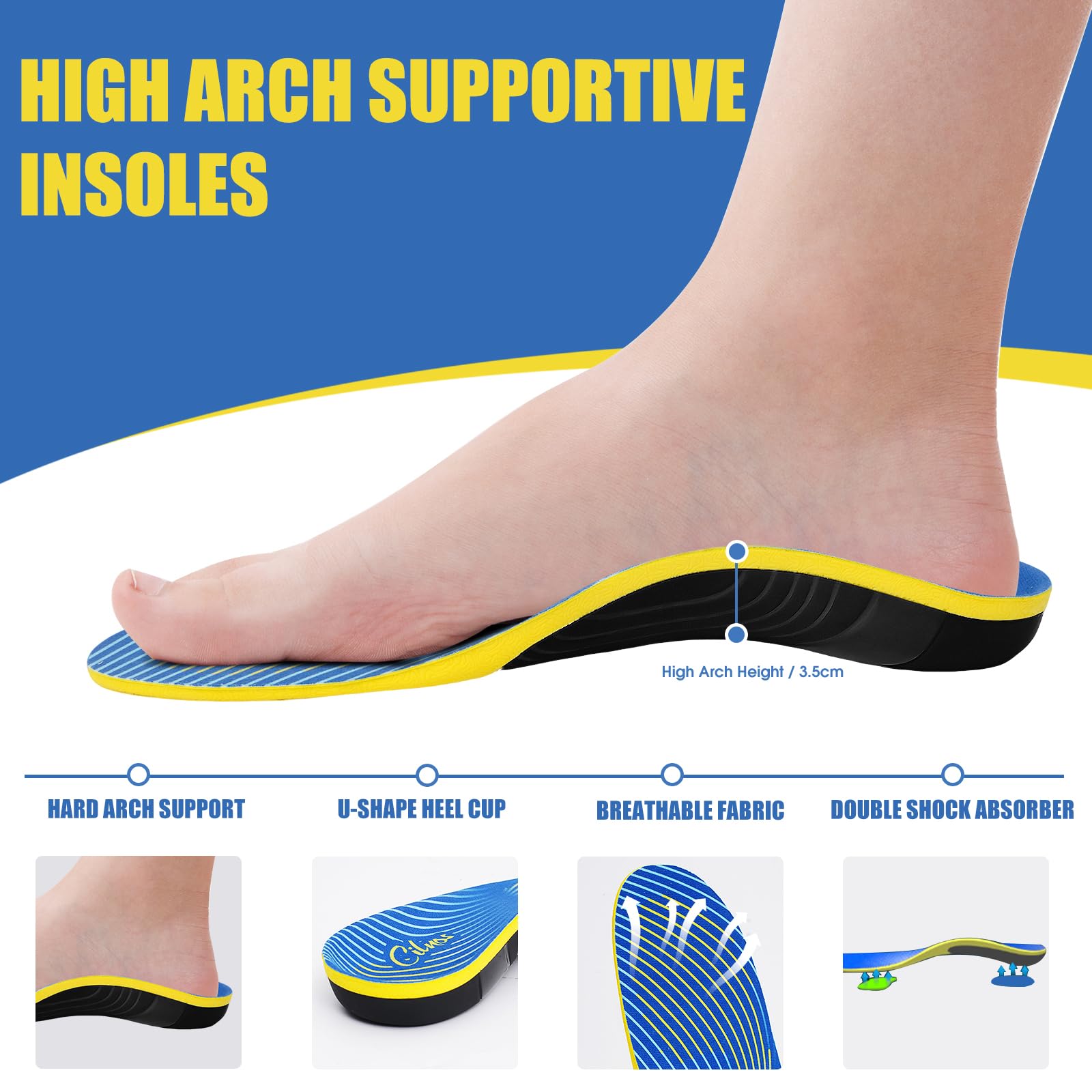 Plantillas Ortopédicas Gel para Fascitis Plantar, Hombre y Mujer, Pies Planos